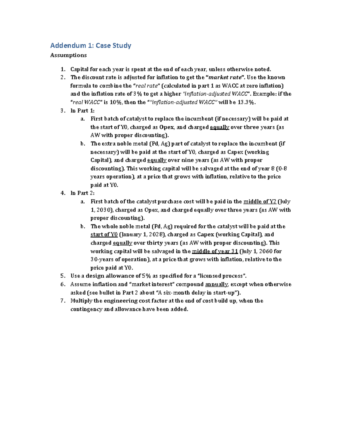 Case Study Addendum 1: Financial Assumptions and Calculations - Studocu