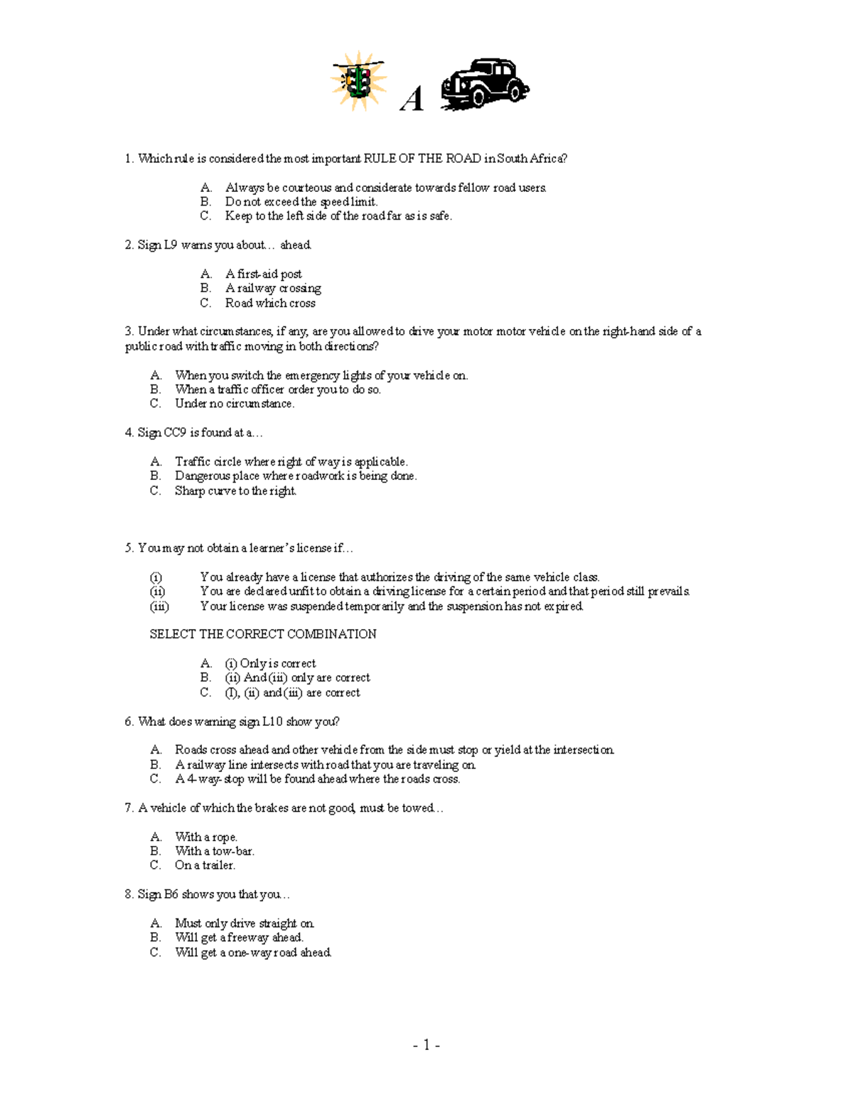 Road Rules and Signs Study Guide (CODE 2) - Essential for Passing - Studocu