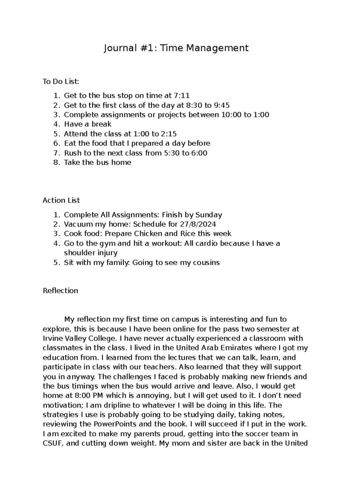 Journal 1 time mangement - Journal #1: Time Management To Do List: 1 ...