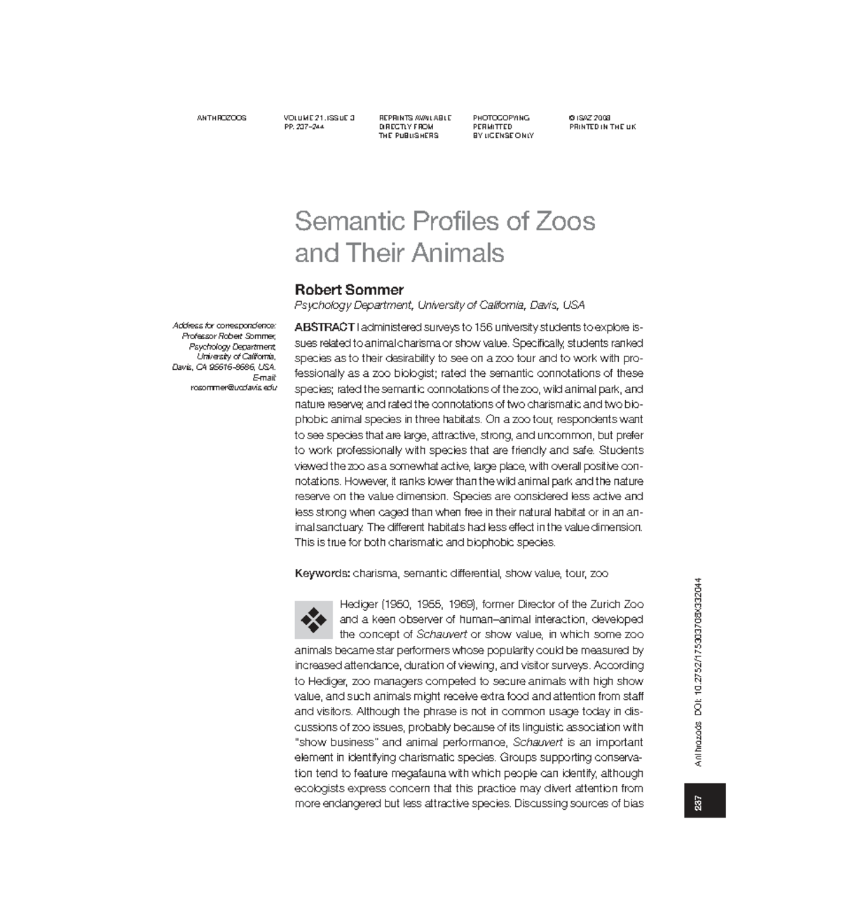 M7: Semantic Profiles of Zoos and Their Animals - Study by Robert ...