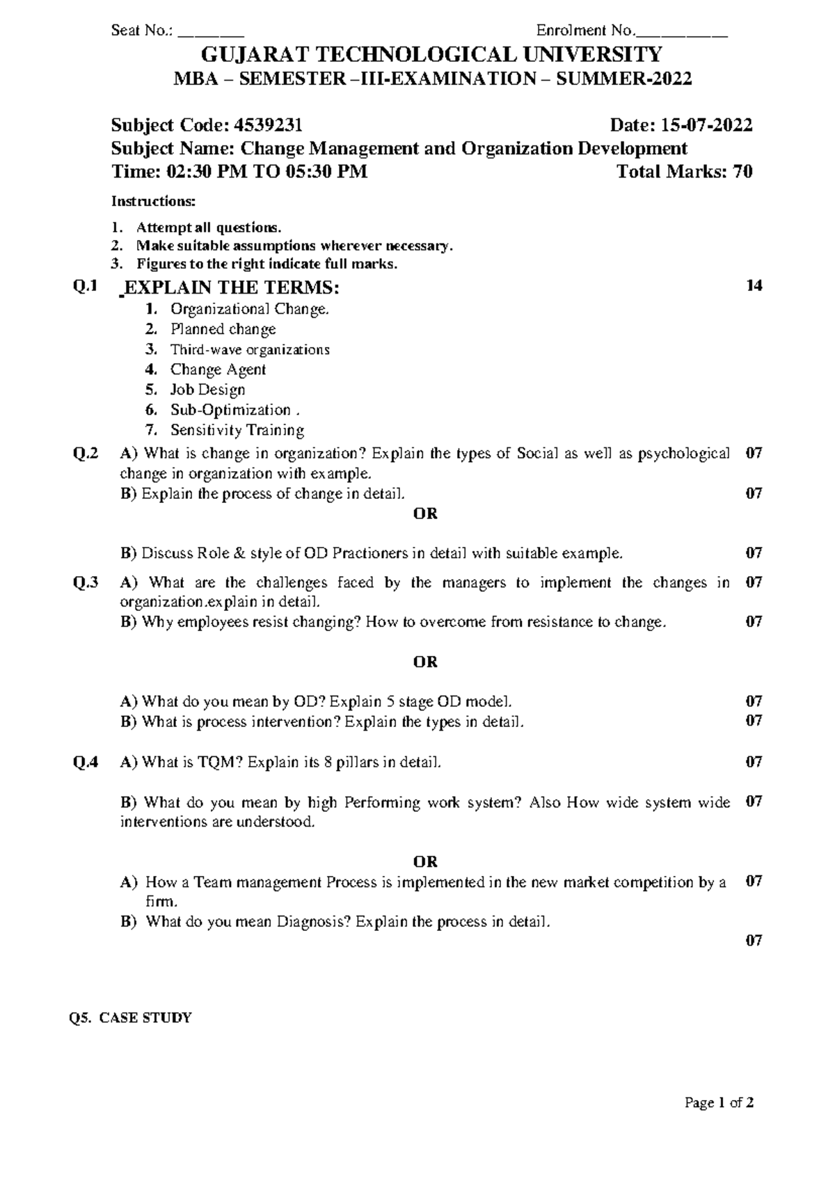 4539231 - Change Management & Org Development Exam Paper - Studocu