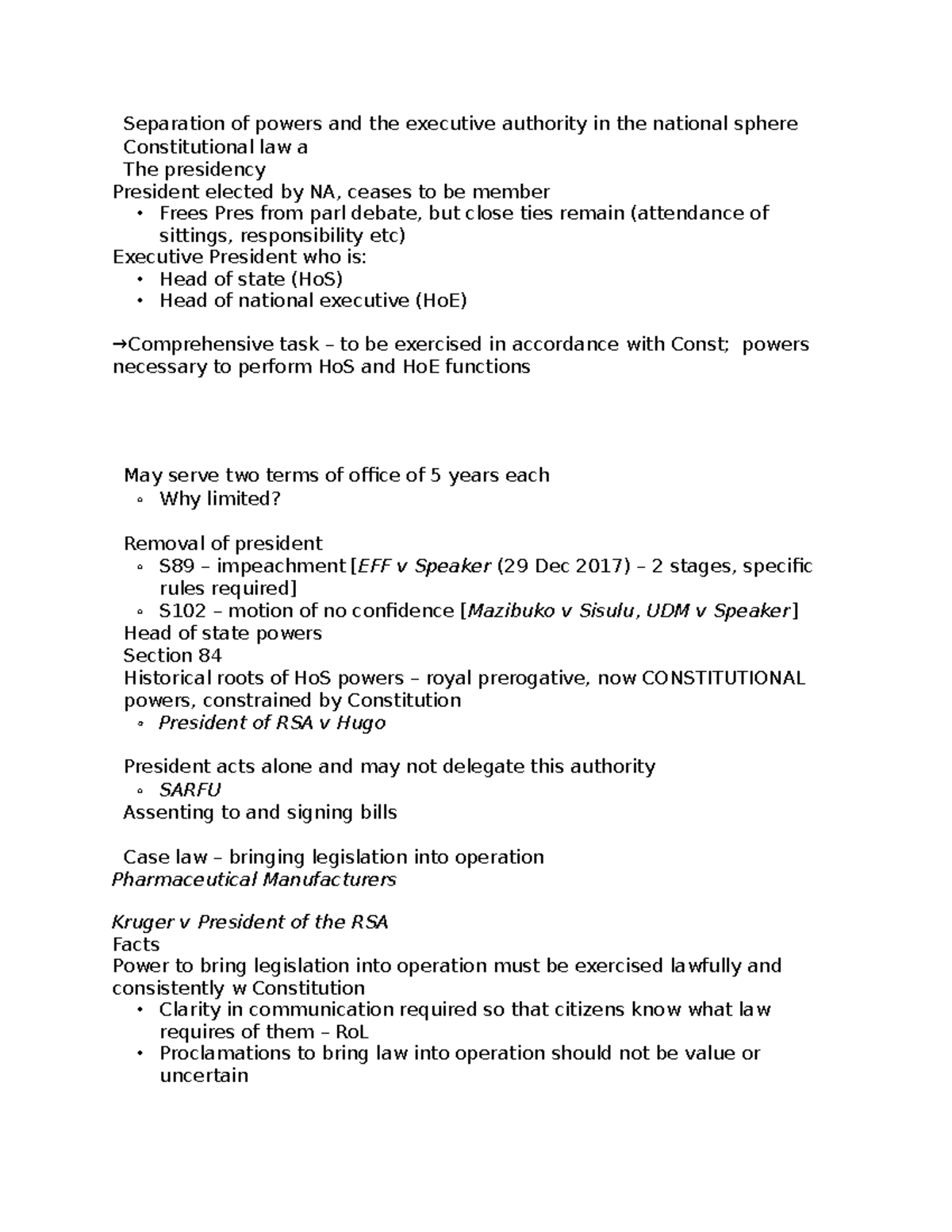Constitutional Law A: Separation of Powers & Executive Authority Notes ...