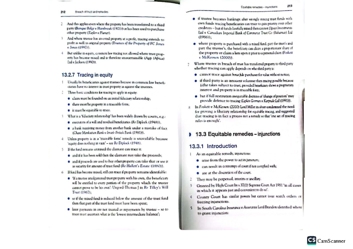 Equitable Remedies and Injunctions: Breach of Trust Analysis (213, 212 ...