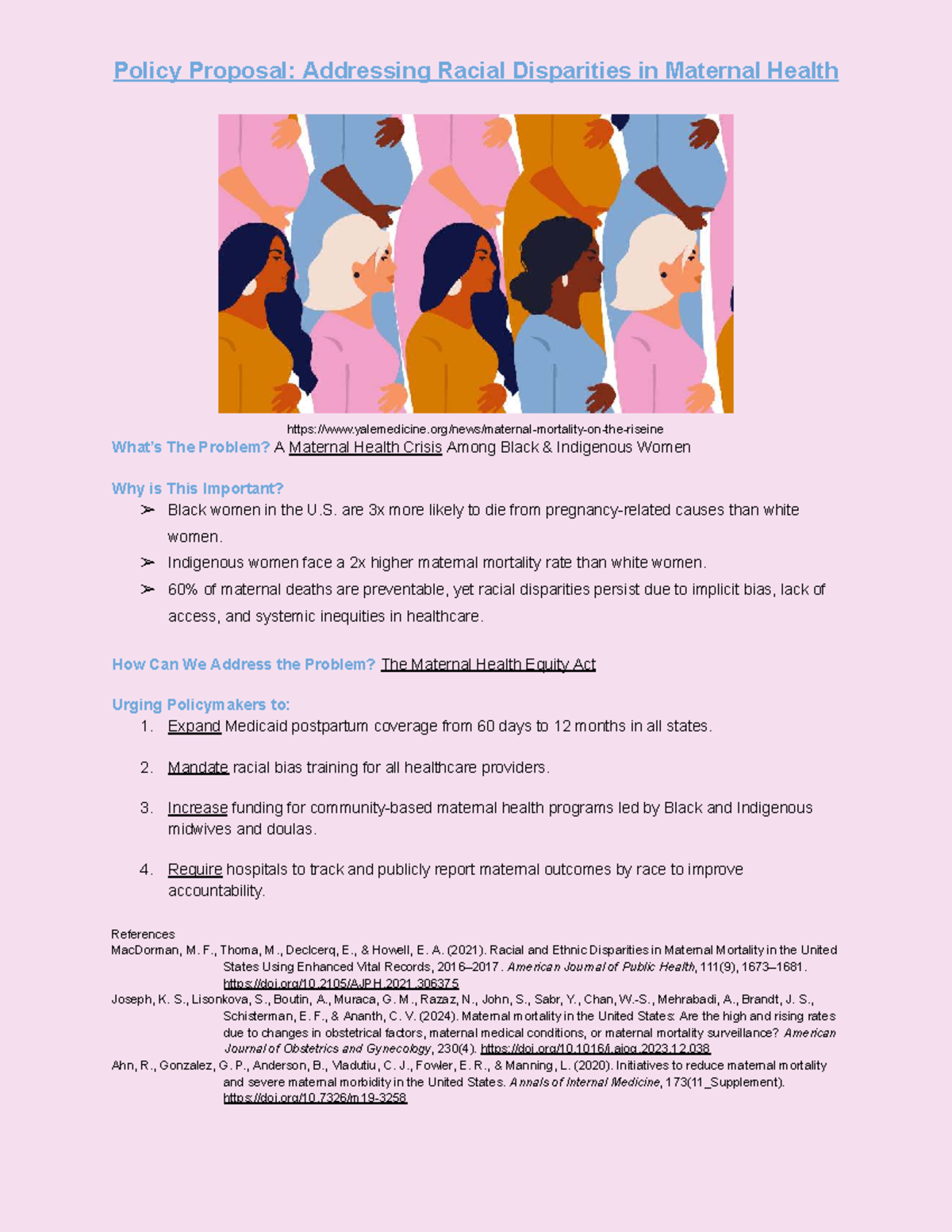 Policy Proposal: Addressing Racial Disparities in Maternal Health - Studocu