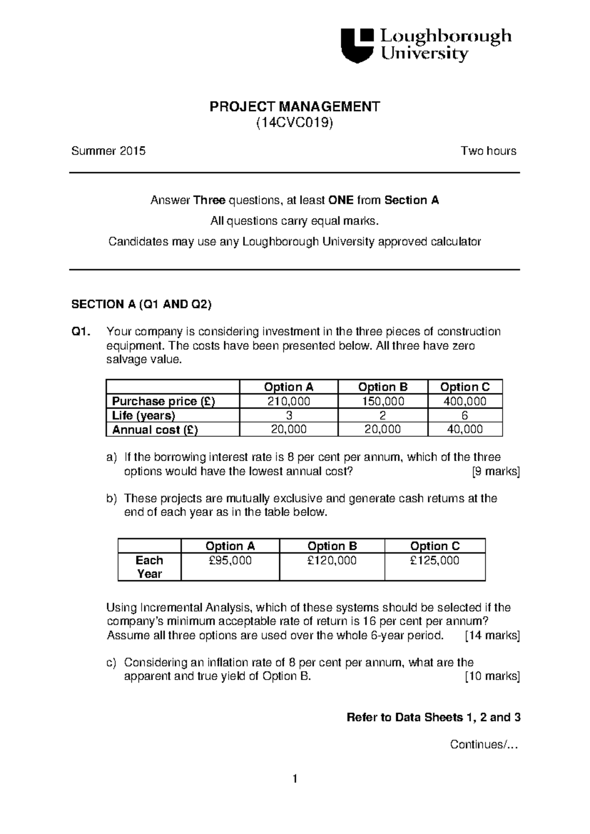 Project Management Exam June 2015, questions - PROJECT MANAGEMENT ...