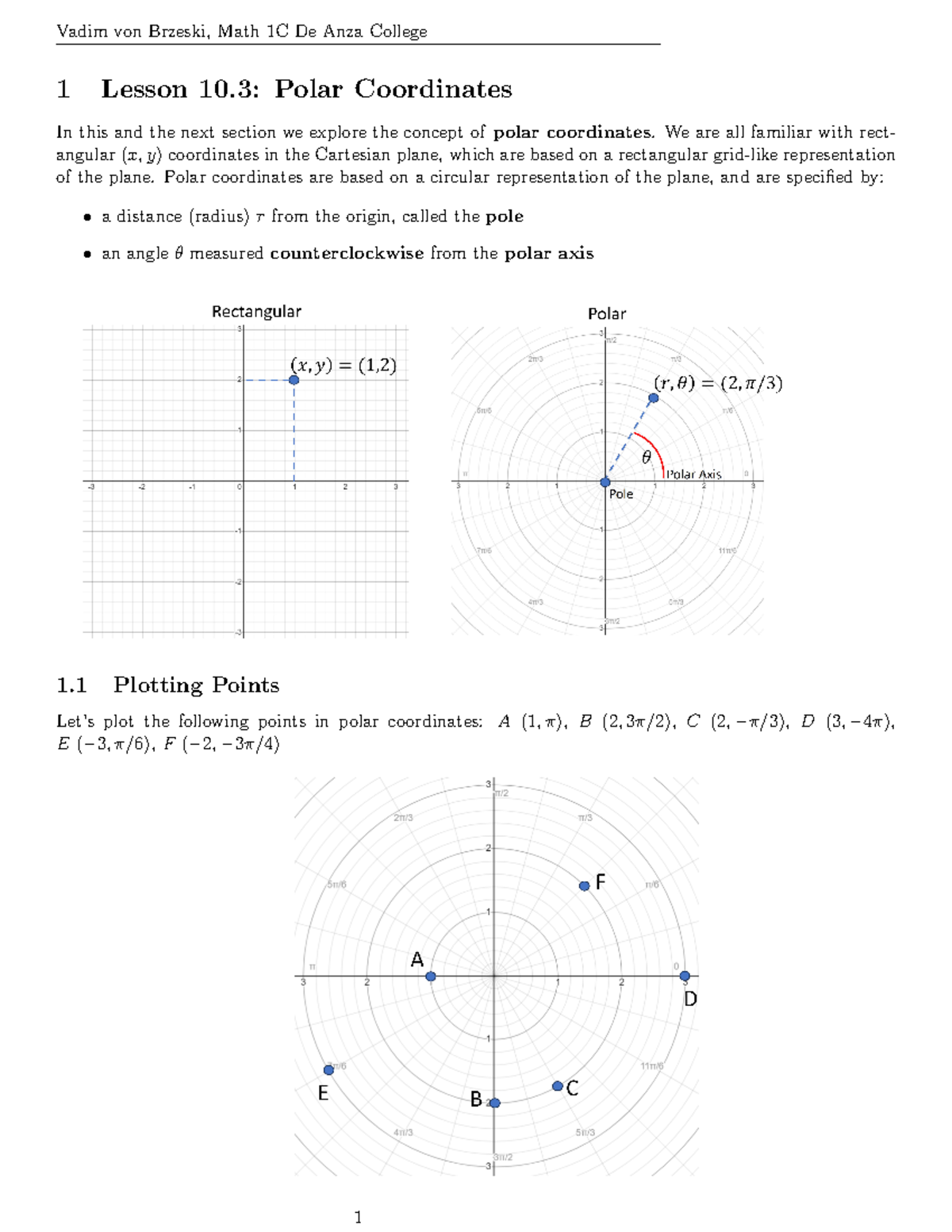 Math1C-10: Lesson 10 - Understanding Polar Coordinates at De Anza - Studocu