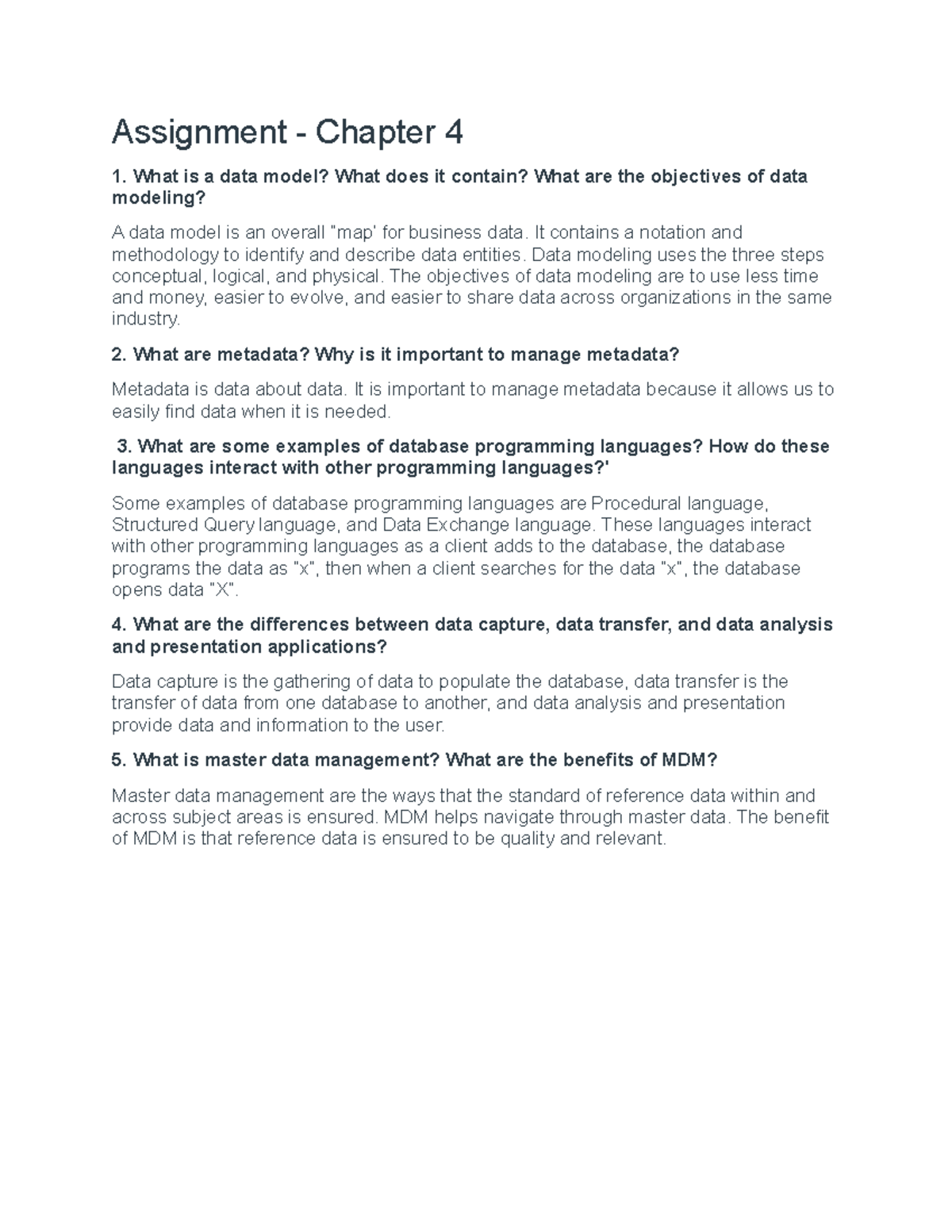 Assignment - Chapter 4: Exploring Data Modeling and Management Concepts ...
