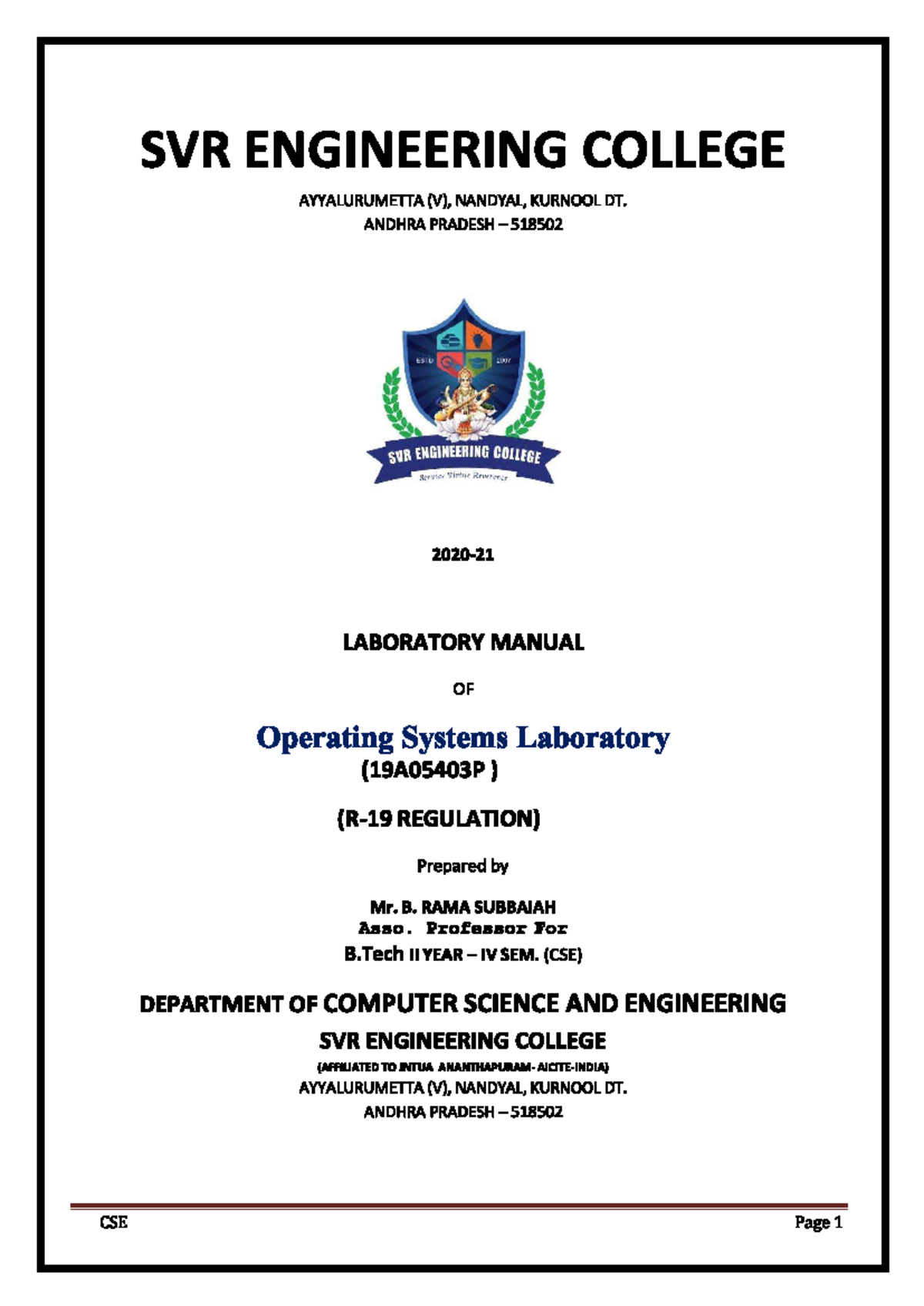 Operating Systems Lab Manual (19A05403P) for B.Tech II Year CSE - Studocu