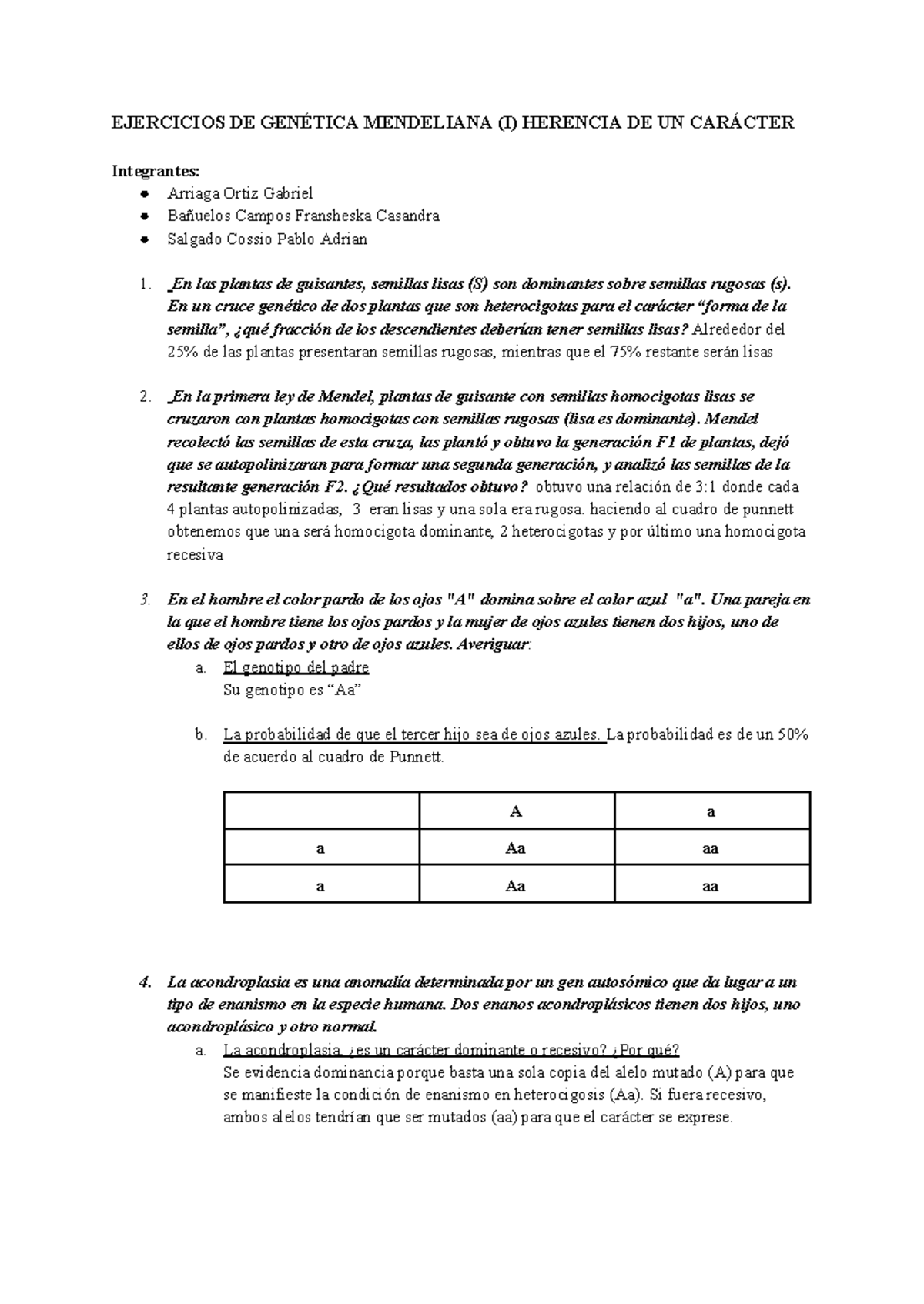 EJERCICIOS DE GENÉTICA MENDELIANA (I) - HERENCIA Y PROBABILIDADES - Document Preview
