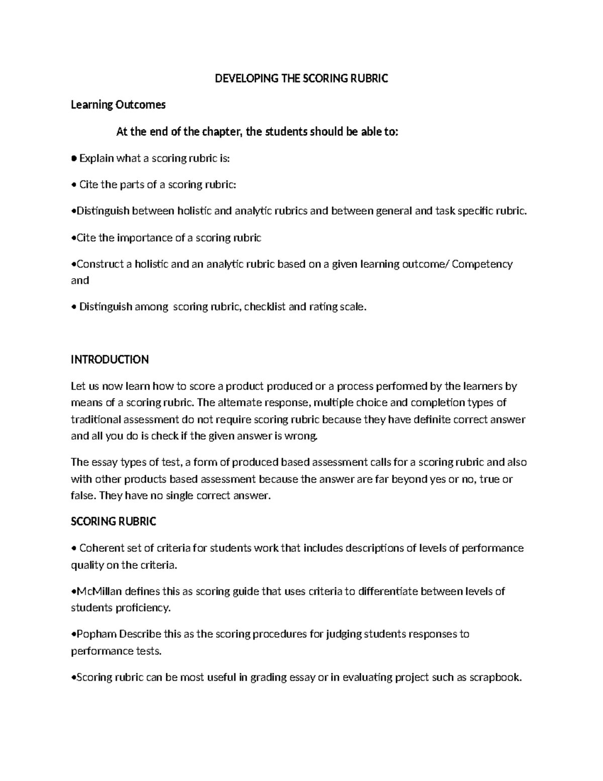 Scoring Rubric Development Guide for Effective Assessment - Studocu
