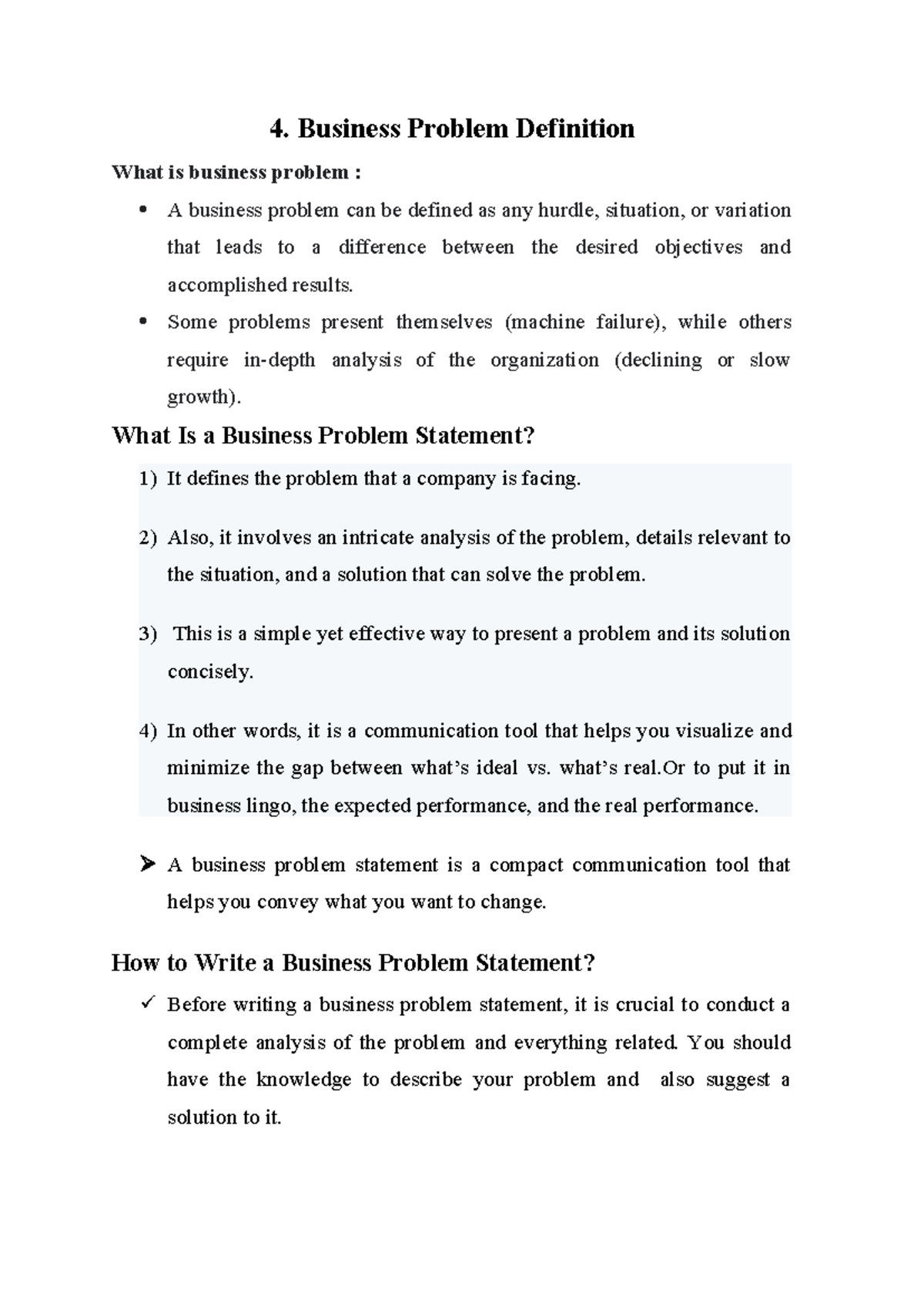Business Problem Definition: Key Concepts and Frameworks - Studocu