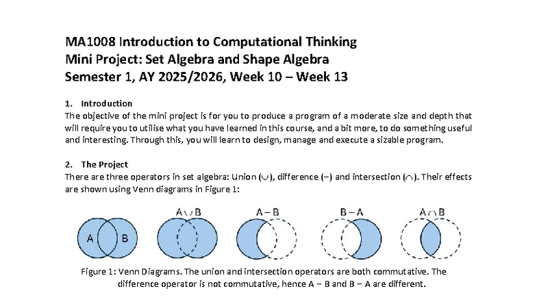 MA1008 Mini Project: Set Algebra & Shape Algebra in Python - Studocu