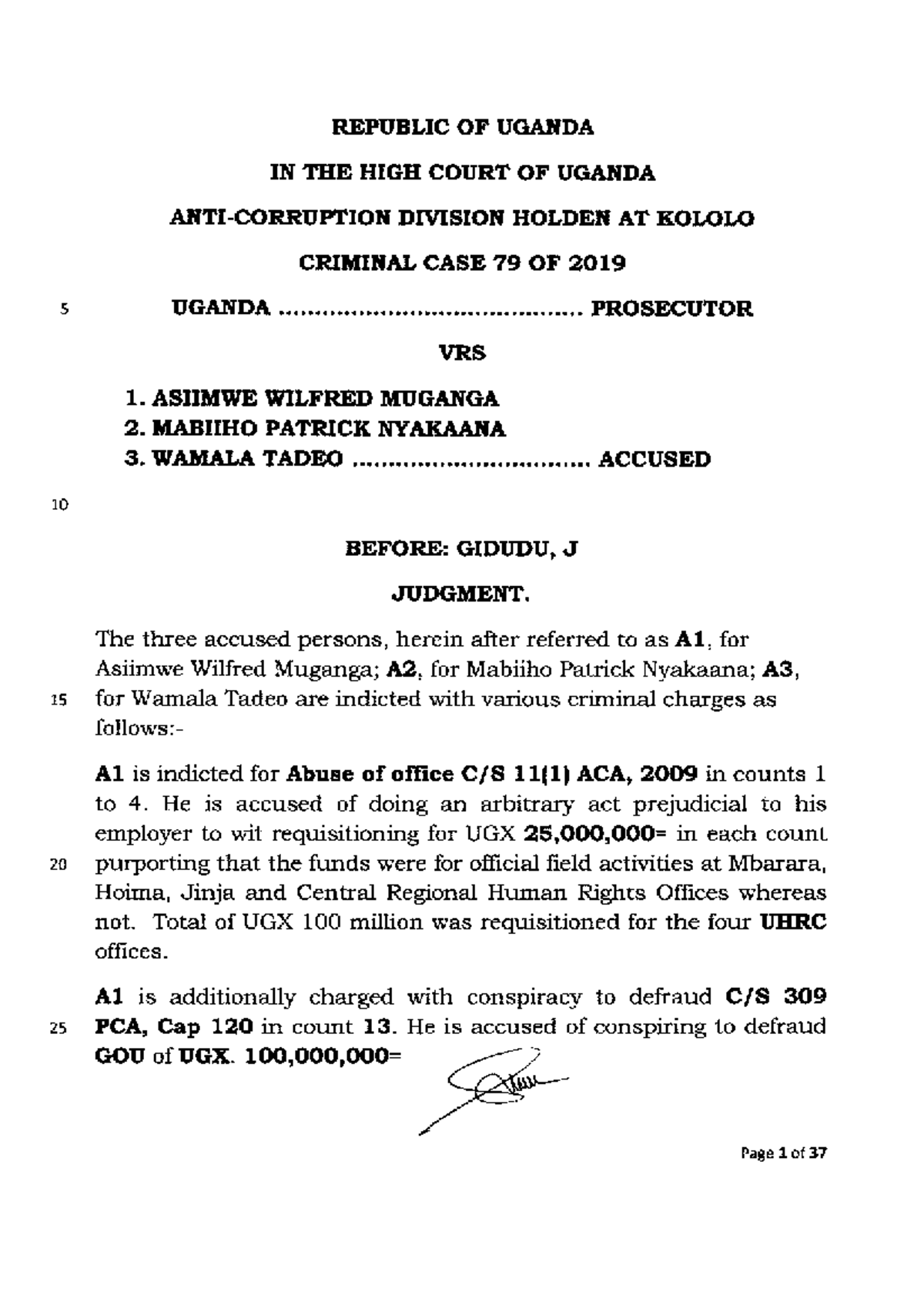 High Court Judgment: Case 79 of 2019 - Abuse of Office Charges - Studocu