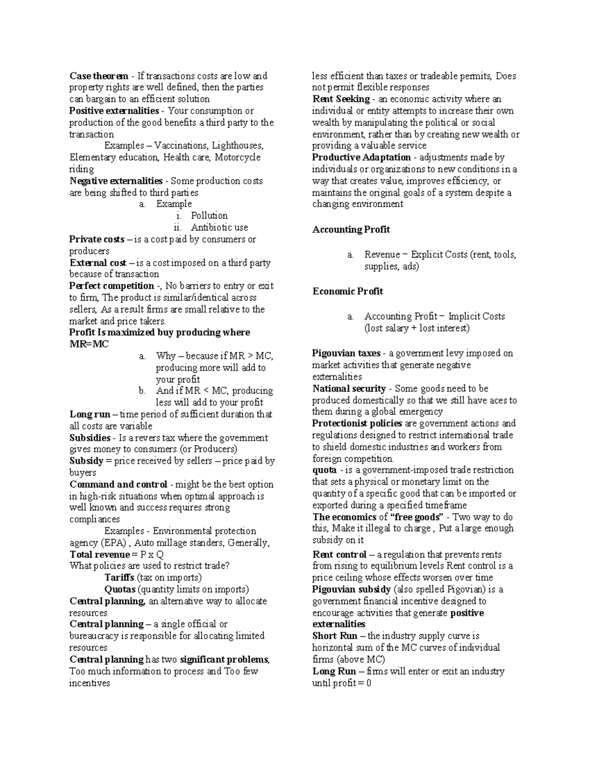 Econ 101: Test 2 Cheat Sheet - Key Concepts & Theorems - Studocu