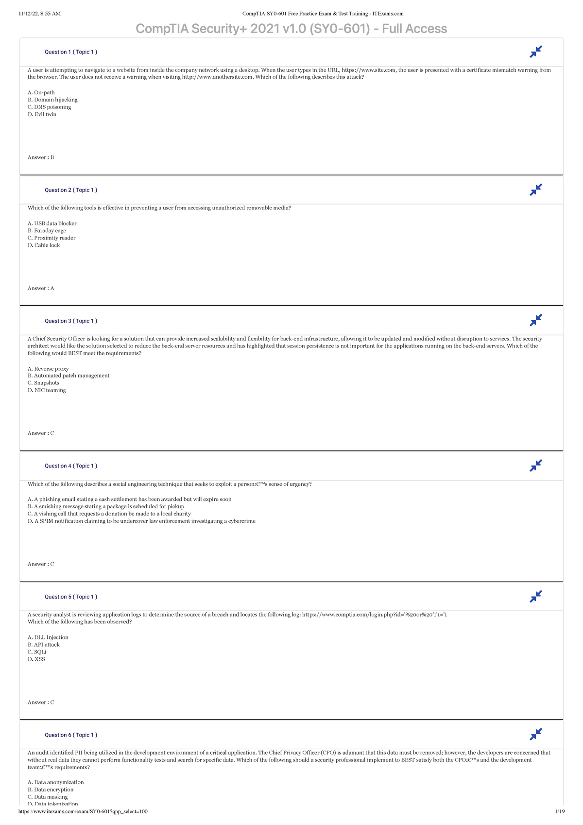 CompTIA Security+ SY0-601 Exam Questions and Answers - Part 1 - Studocu