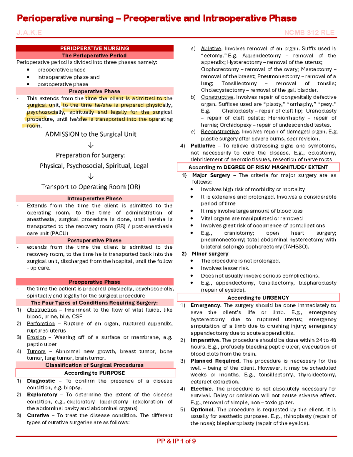 312 OR - Preoperative and Intraoperative Phase - Perioperative nursing ...