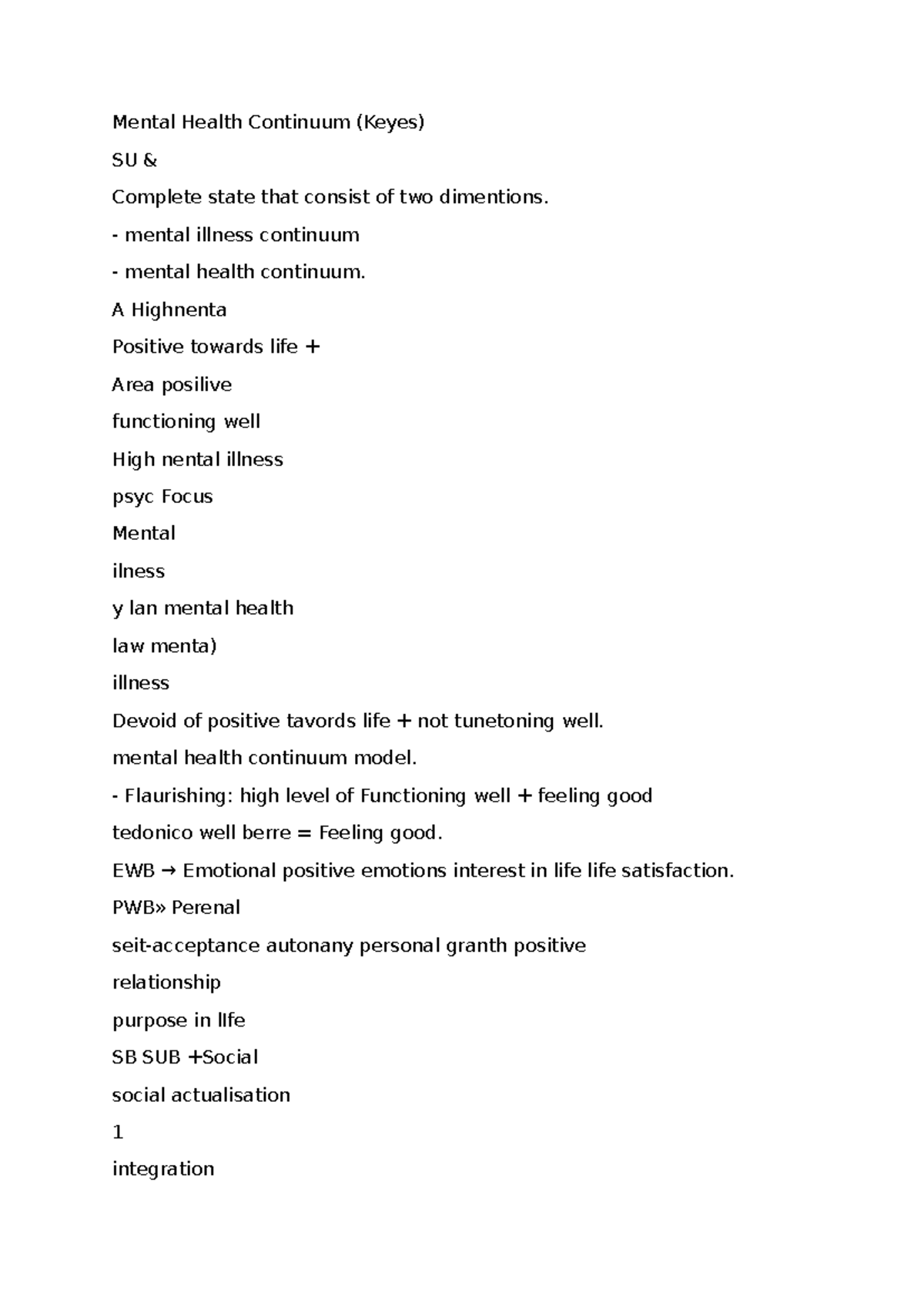 Mental Health Continuum (Keyes) Overview - SU 8 Summaries - Studocu