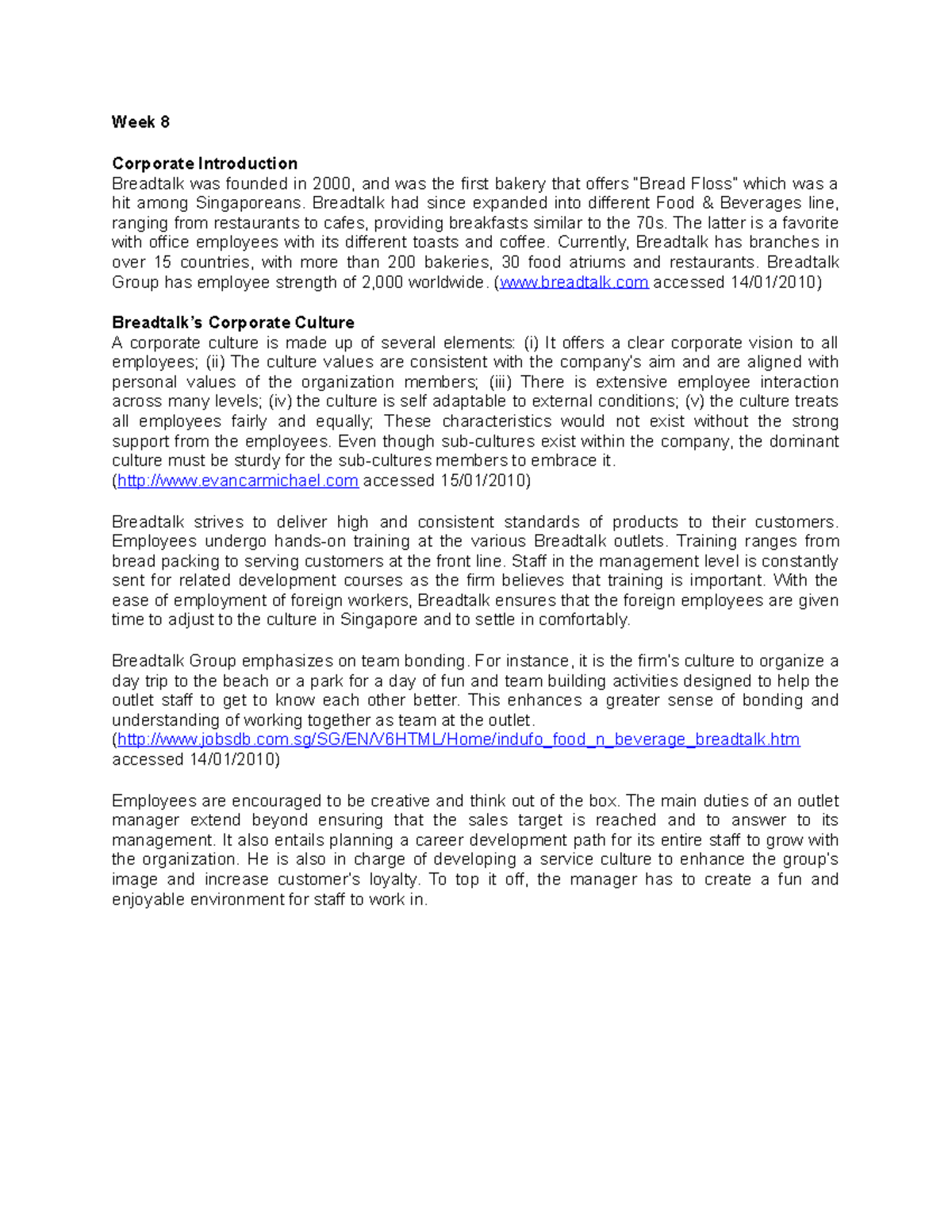 27703489 Essay Notes on Breadtalk's Corporate Culture & Improvement ...