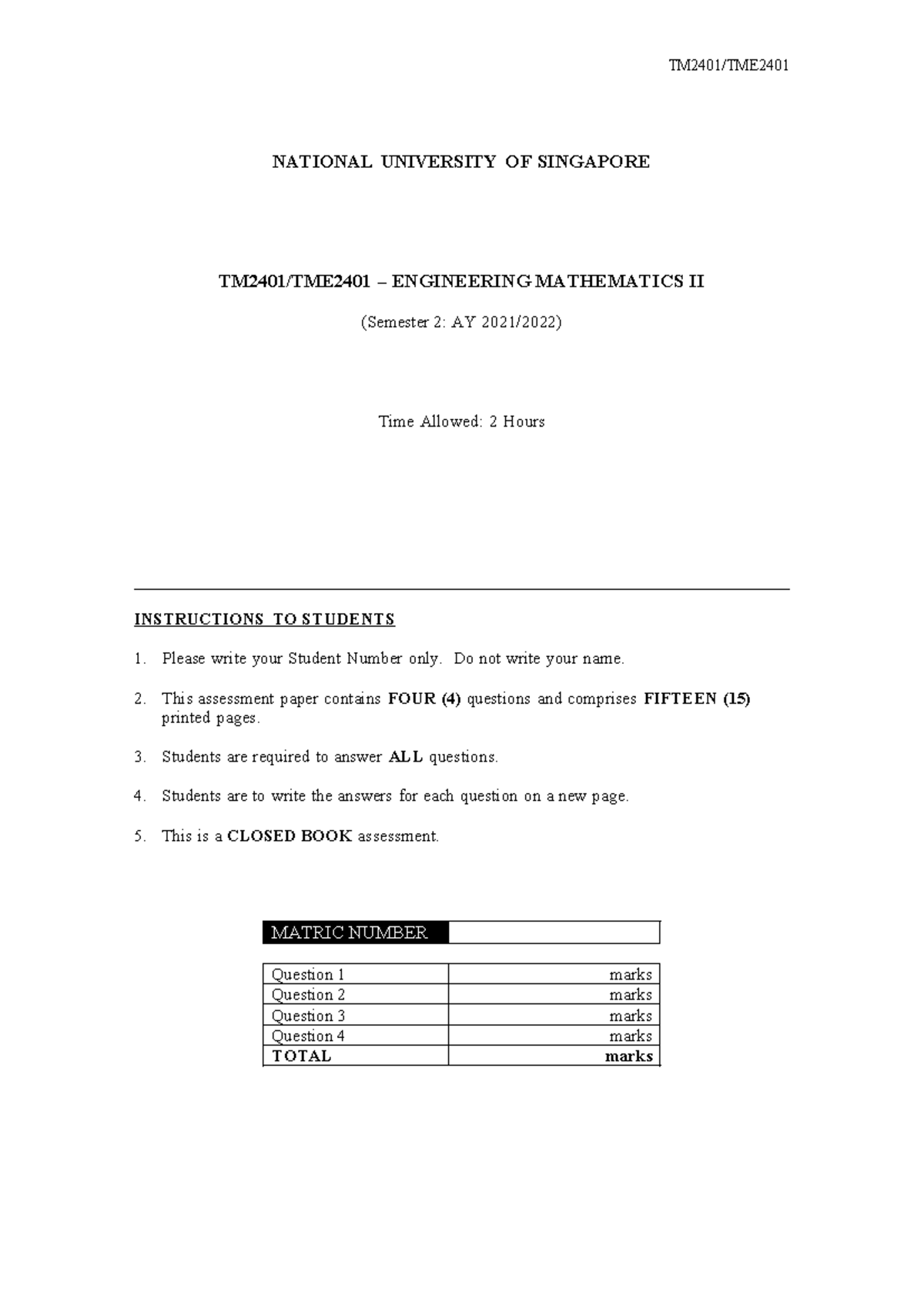 ENGG MATH II Past Exam Paper (April 2022) - 2 Hours - Studocu