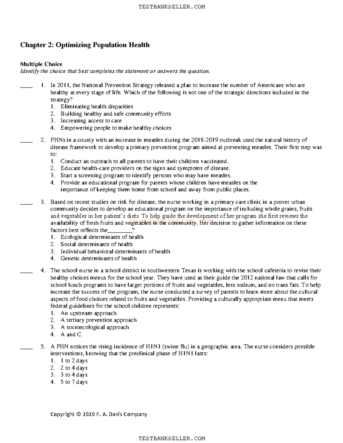 Ch 02 Test Bank: Optimizing Population Health MCQs and Answers - Studocu