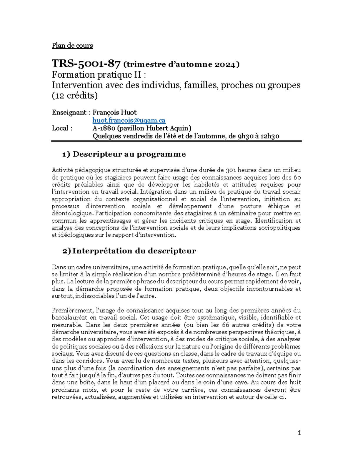 Plan de Cours TRS4001 - Formation Pratique I (Hiver 2024) par I ...
