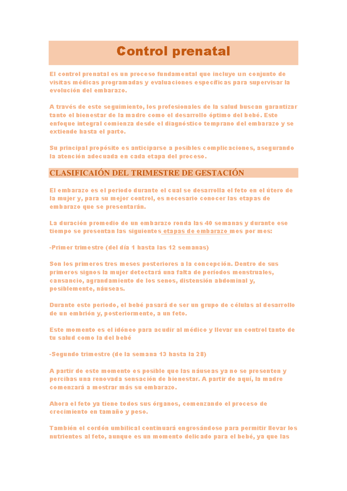Control Prenatal: Guía Completa para el Embarazo - CCVFD - Studocu