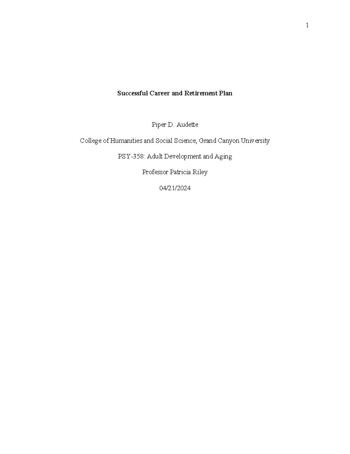 PSY-358 Essay: Strategies for Successful Career & Retirement Planning ...