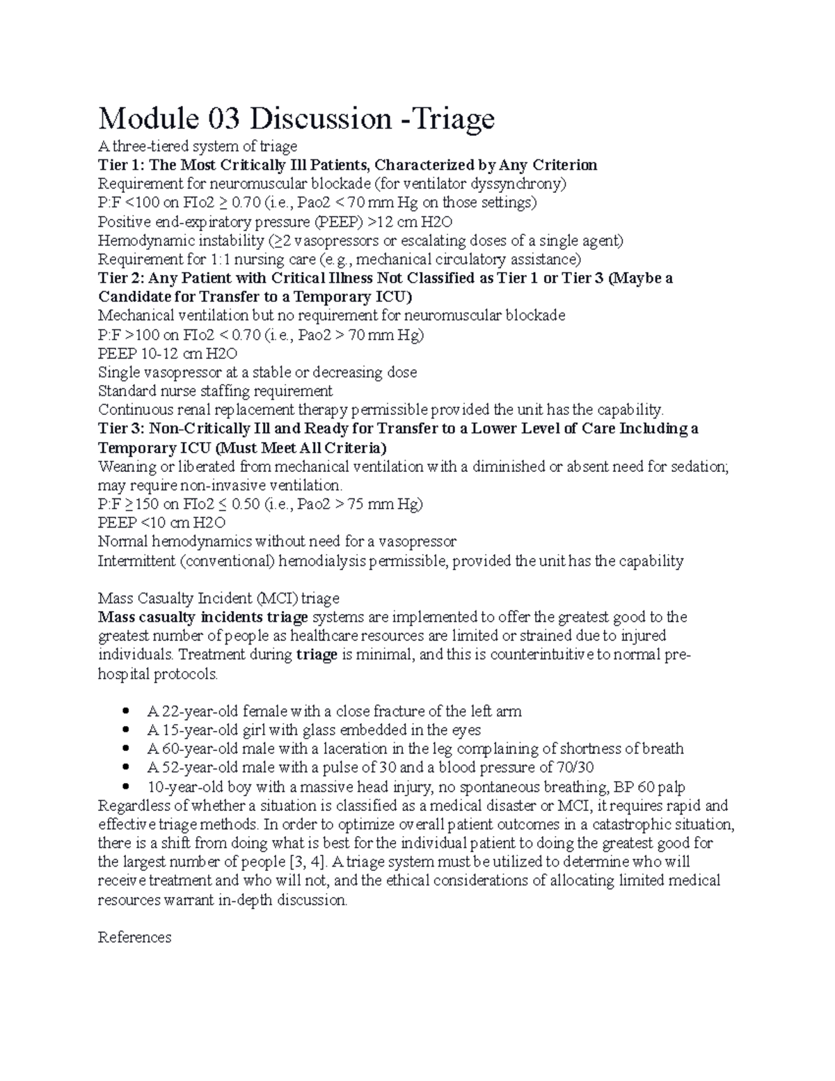 Module 03 Discussion: Triage in Critical and Mass Casualty Incidents ...