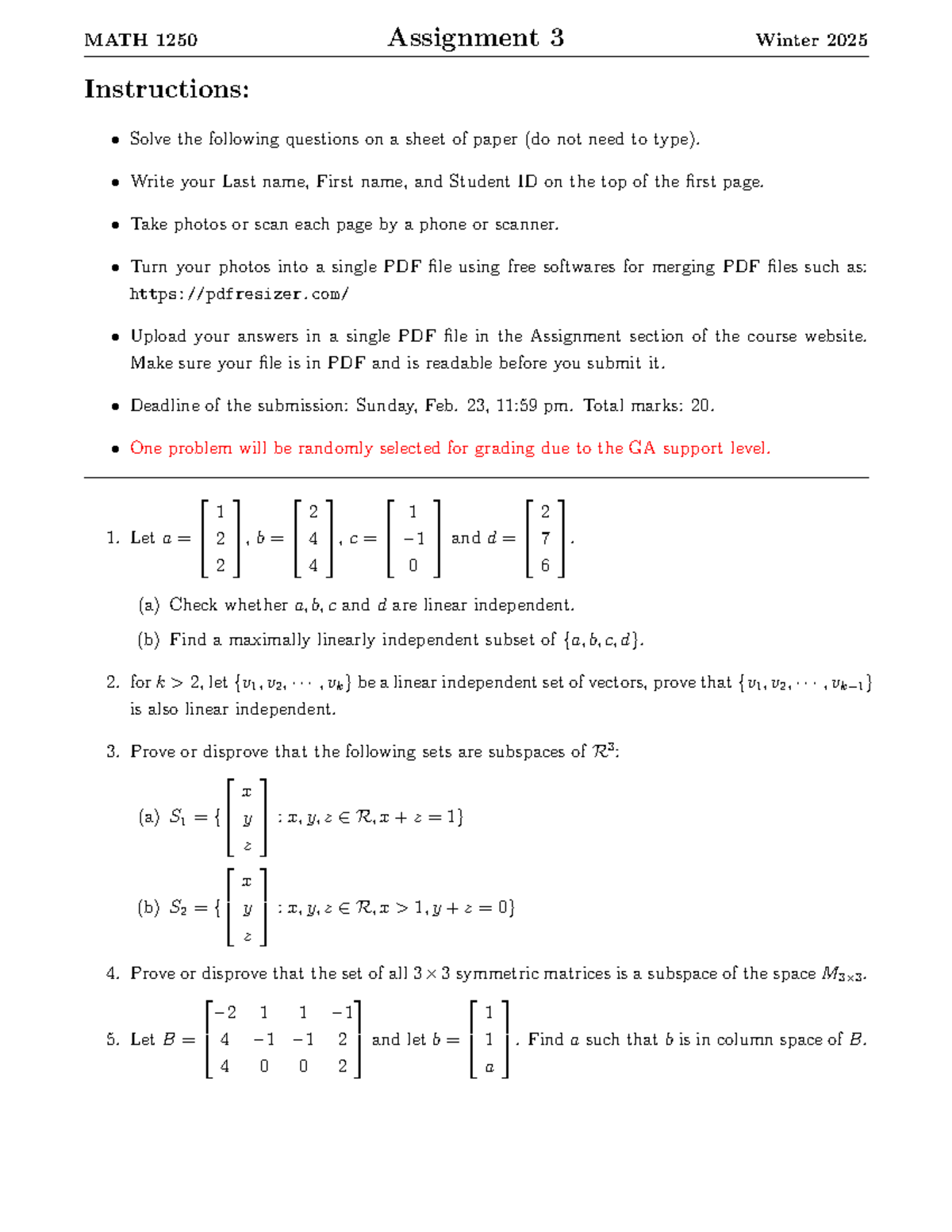 MATH 1250 Assignment 3 winter 2025 problem-solving instructions - Studocu