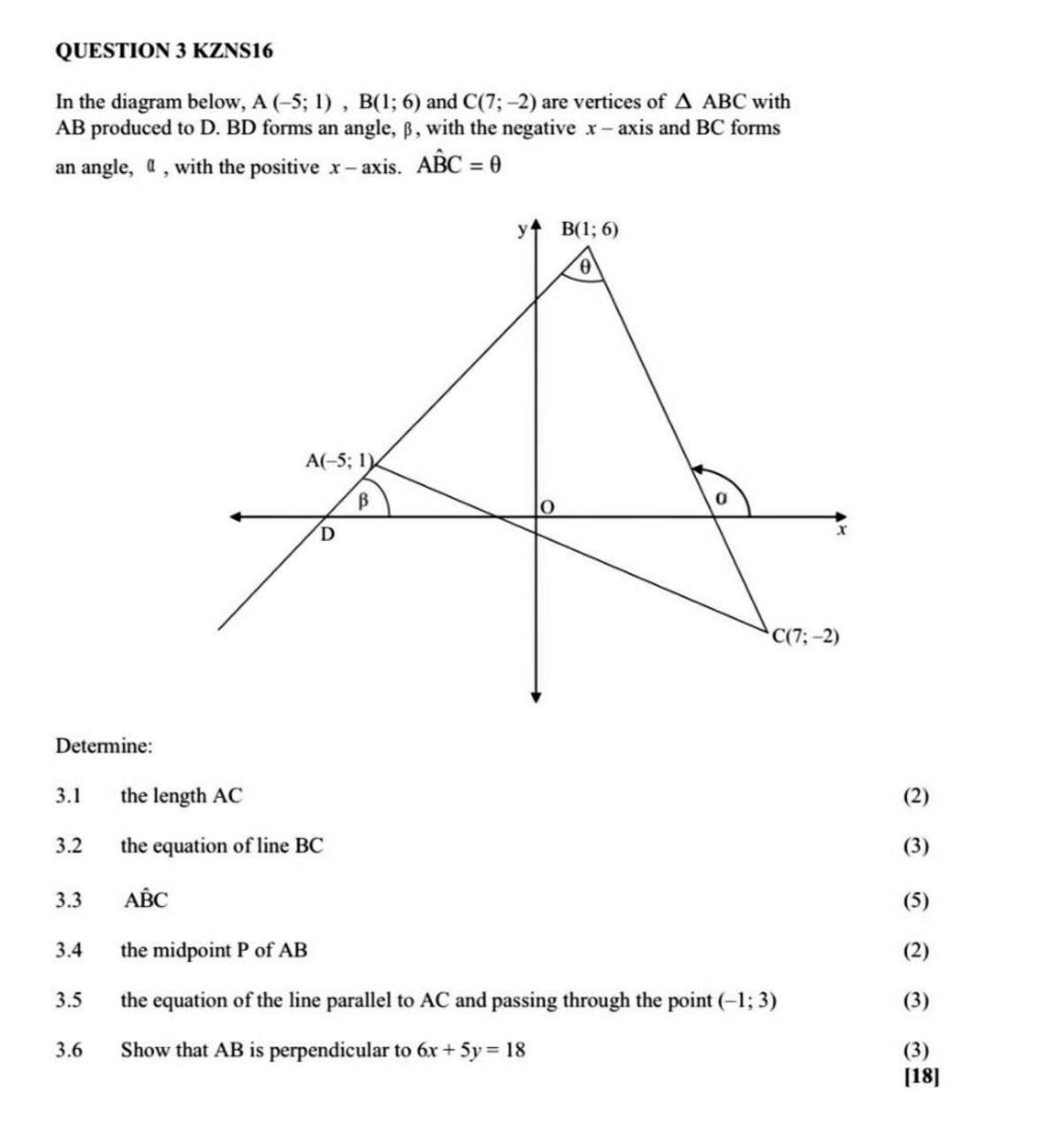 GR11 Analytical GEOM. SBA PREP - QUESTION 3 KZNS16 In the diagram below ...