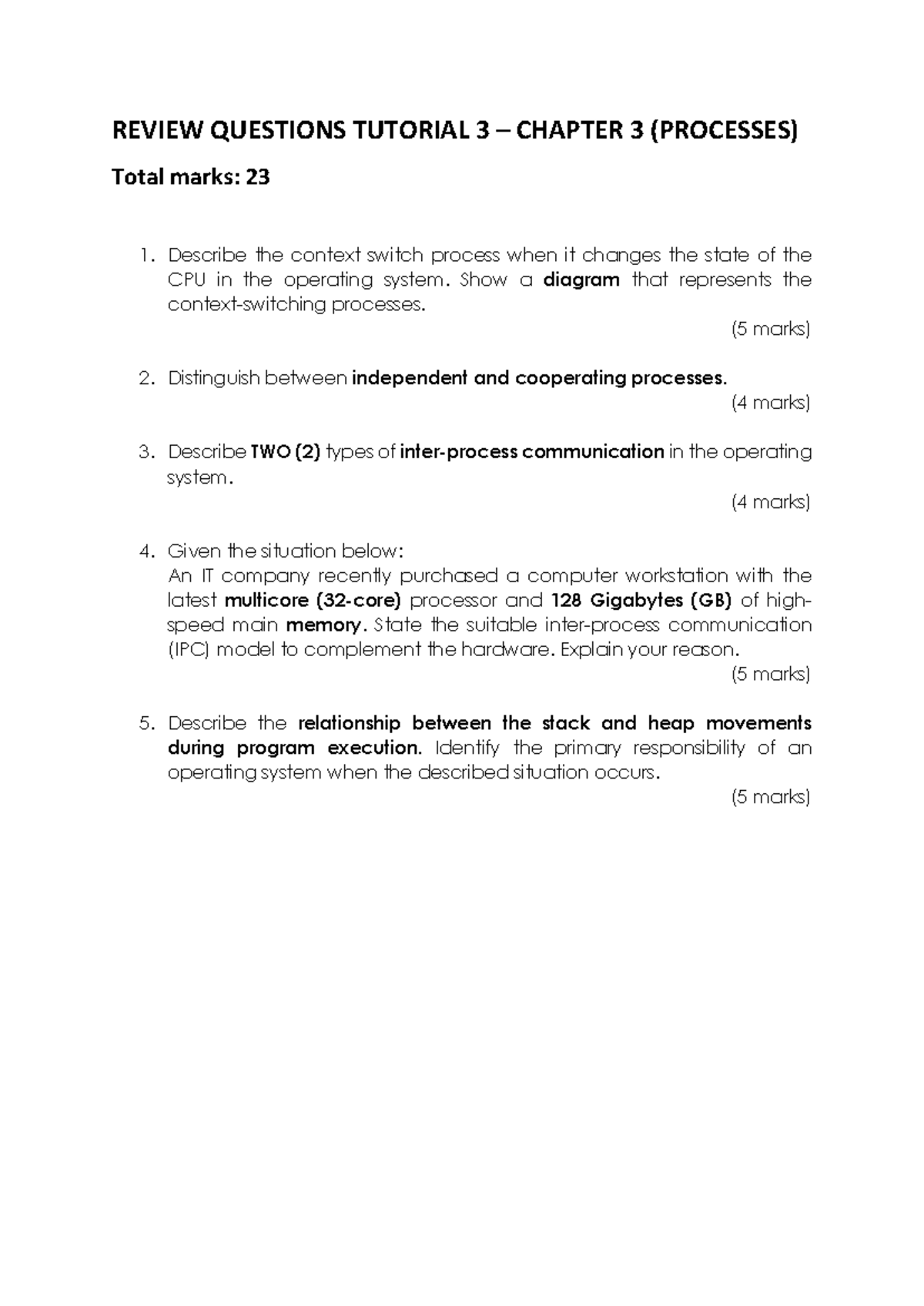 REVIEW QUESTIONS TUTORIAL 3 - CHAPTER 3 (PROCESSES) - Studocu