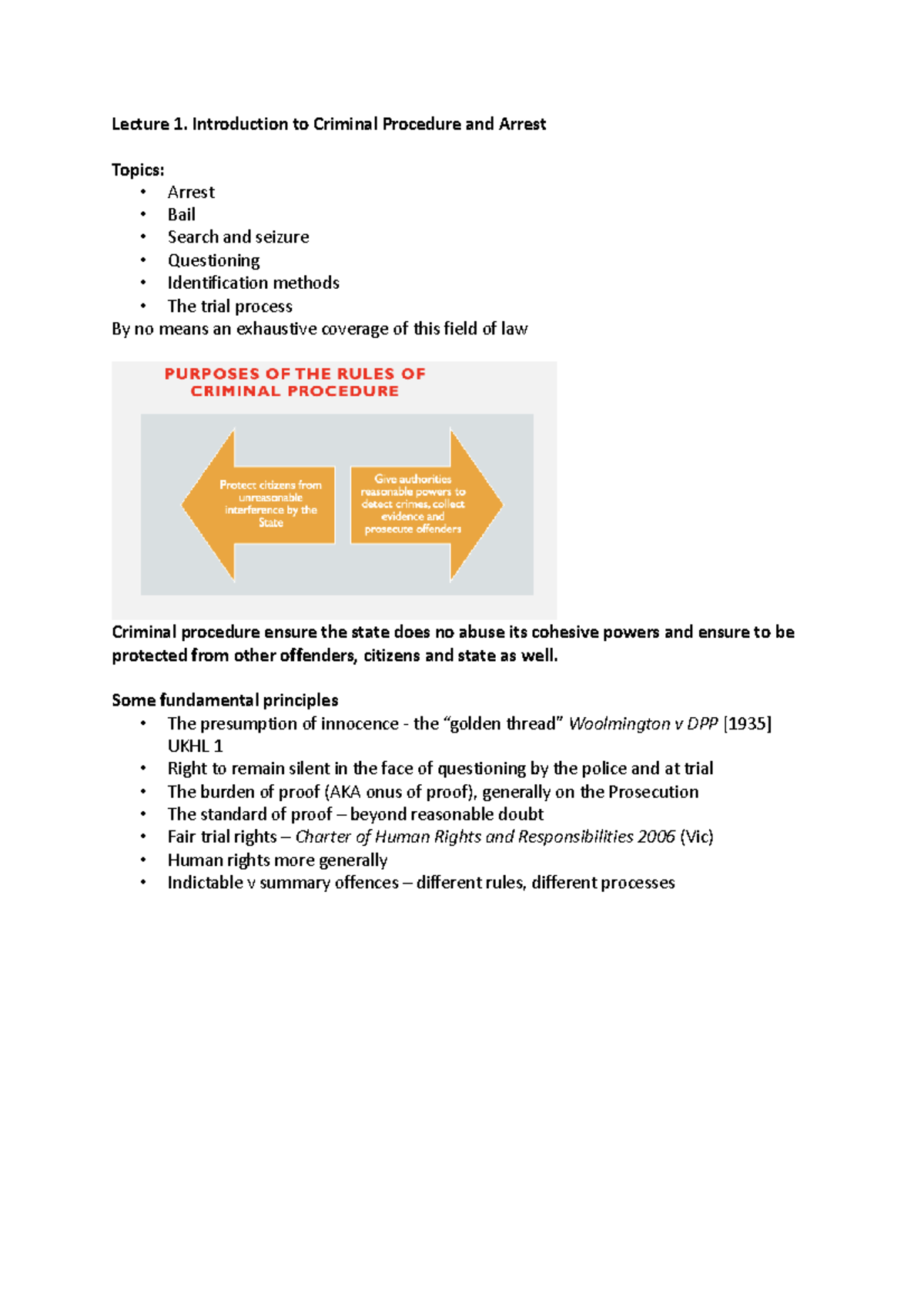 LAW3001-2023 - Criminal Procedure: Arrest & Bail Lecture Notes - Studocu
