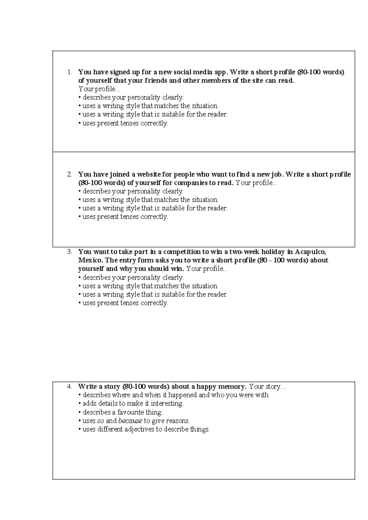 Writing Exercises for English 1: Profiles and Memories - Studocu