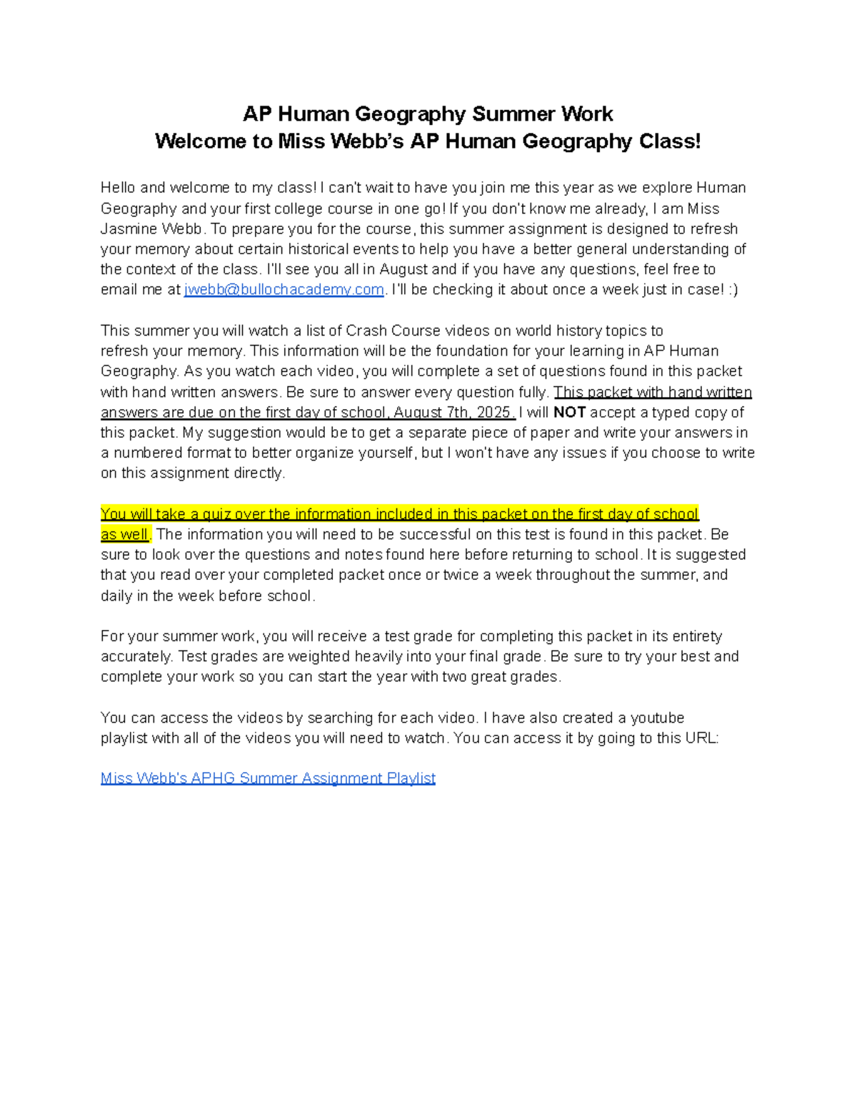 APHG Summer Assignment: Preparing for Human Geography Class - Studocu