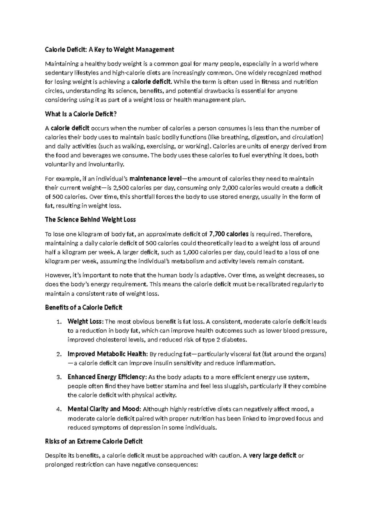 Calorie Deficit Assignment: Understanding Weight Management Strategies ...