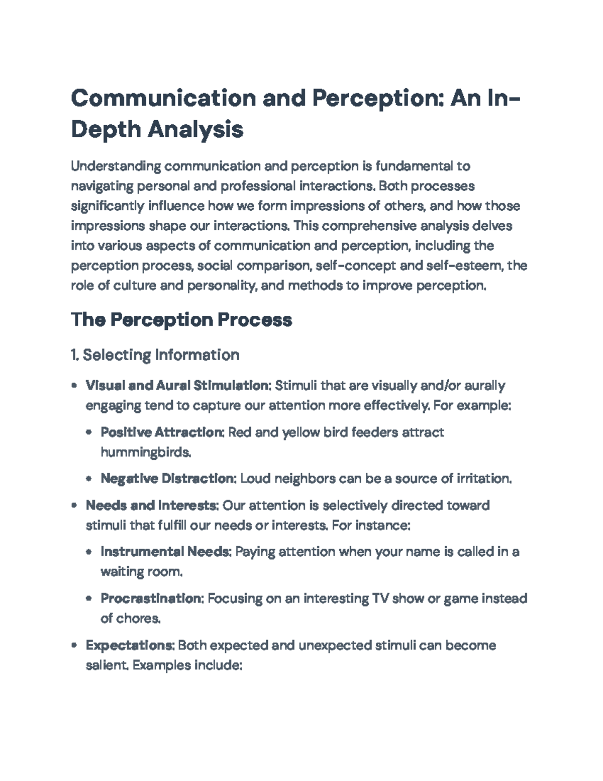 Communication and Perception: A Detailed Exploration of Processes ...