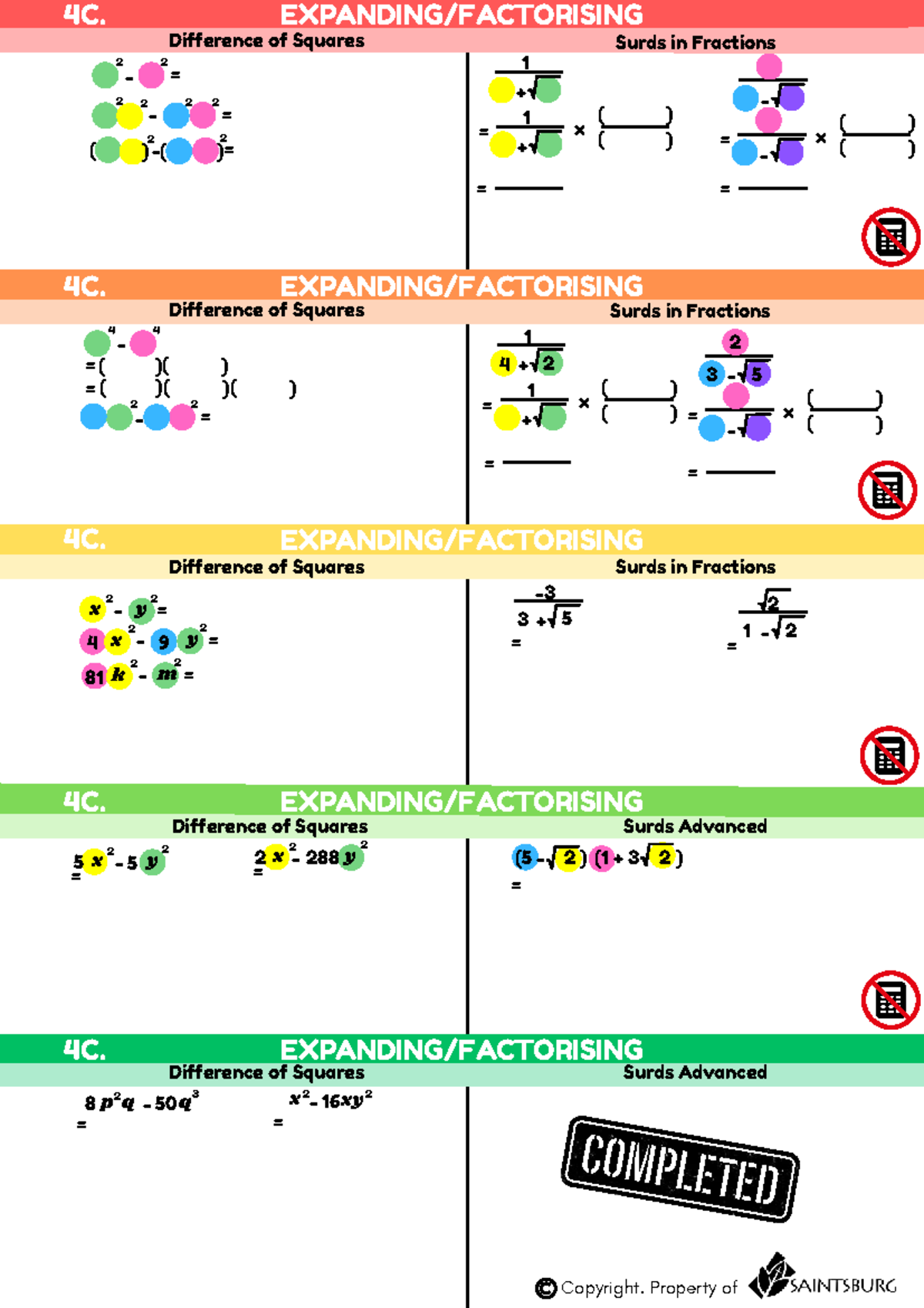 4C. Visual Maths: Expanding, Factorising & Surds Concepts - Studocu