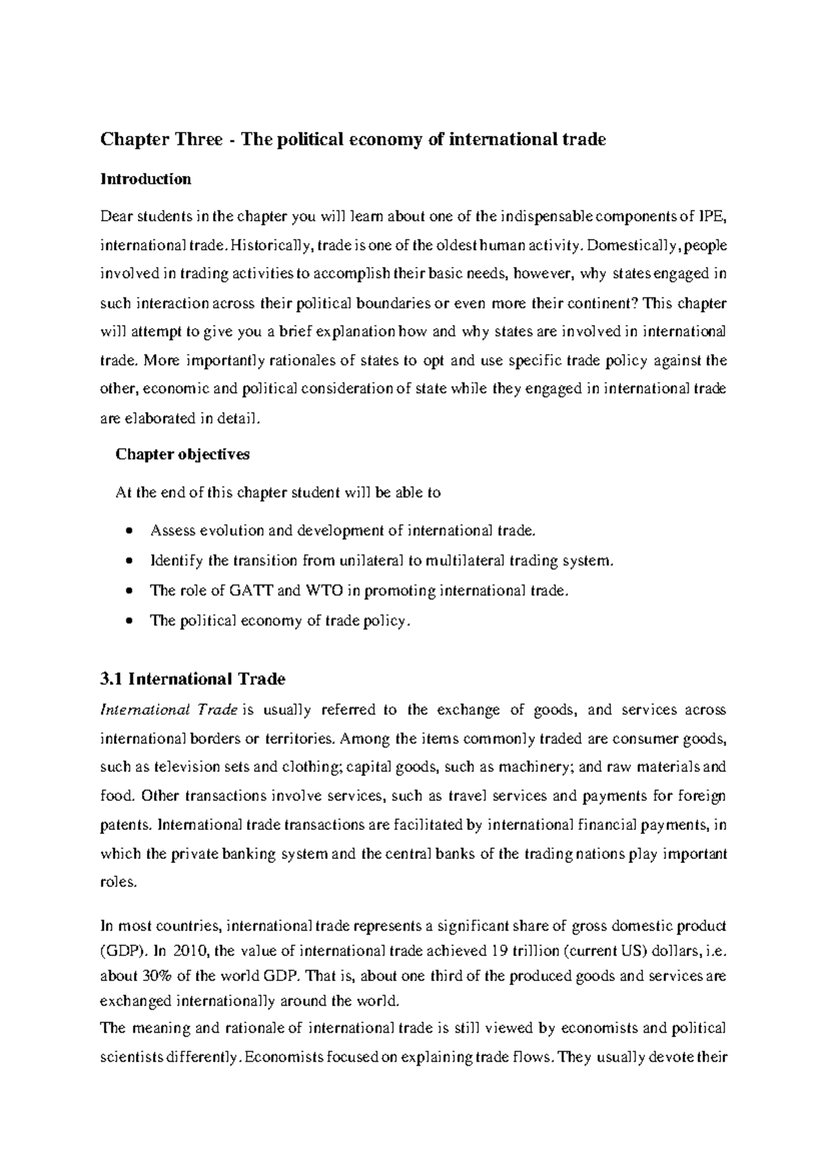 Chapter 3: The Political Economy of International Trade - IPE 101 - Studocu
