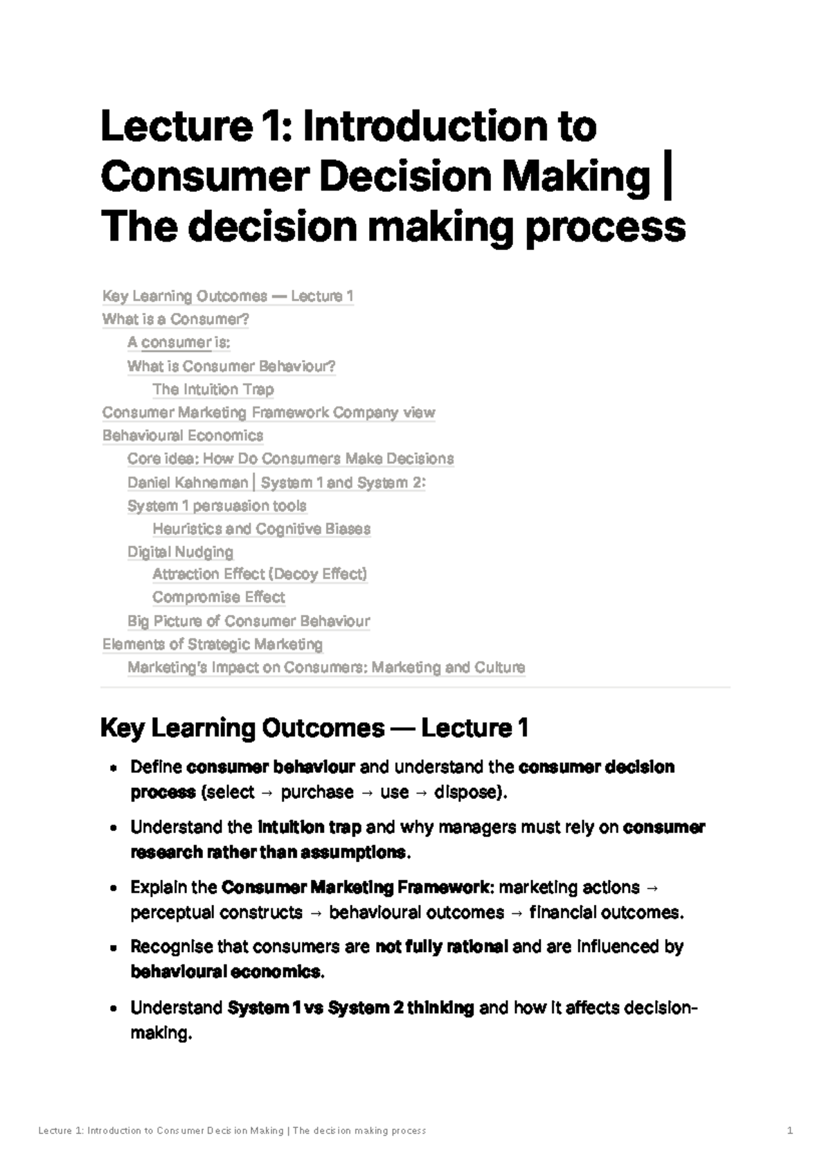Lecture 1: Intro to Consumer Decision Making & Behaviour Analysis - Studocu