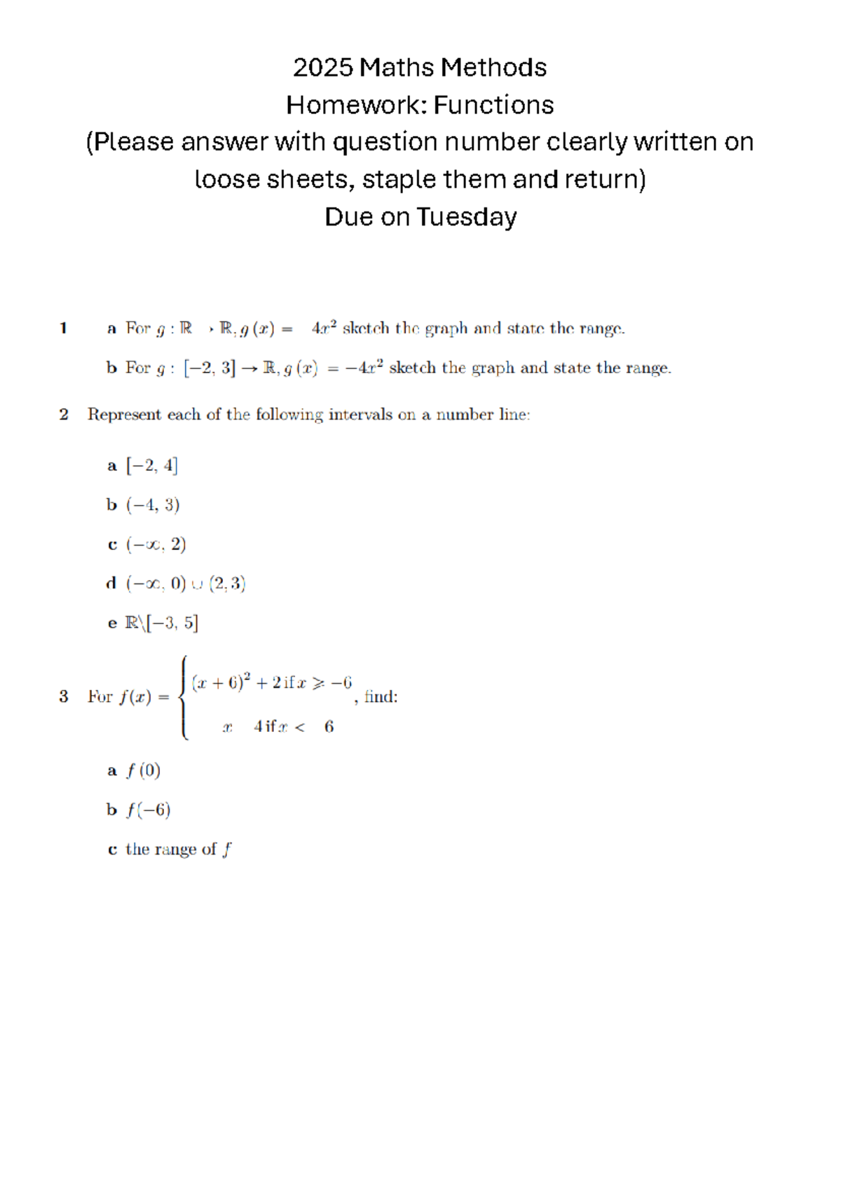 Methods Unit 3 Functions problems - 2025 Maths Methods Homework ...