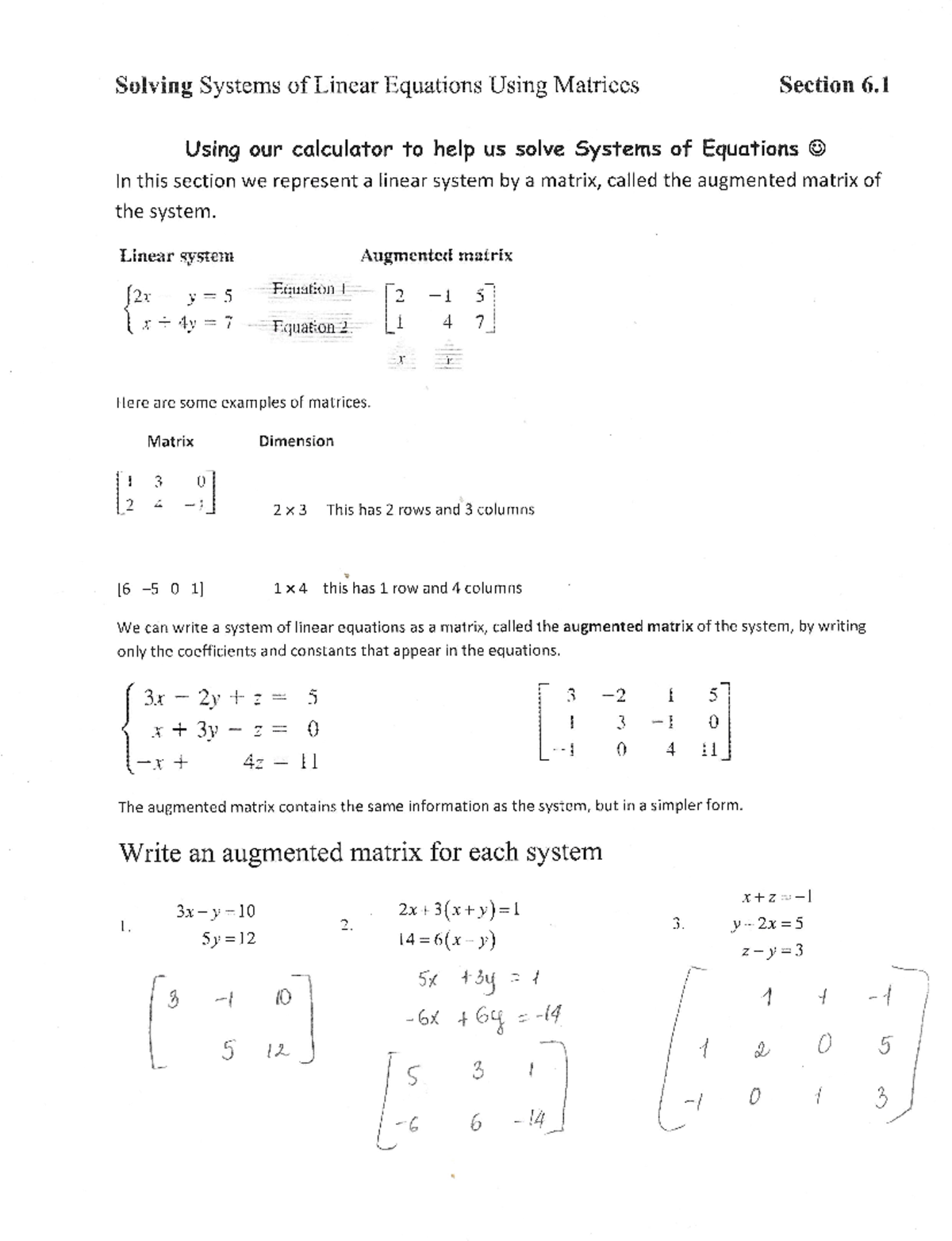 Solving Systems of Linear Equations Using Matrices - Linear system ...