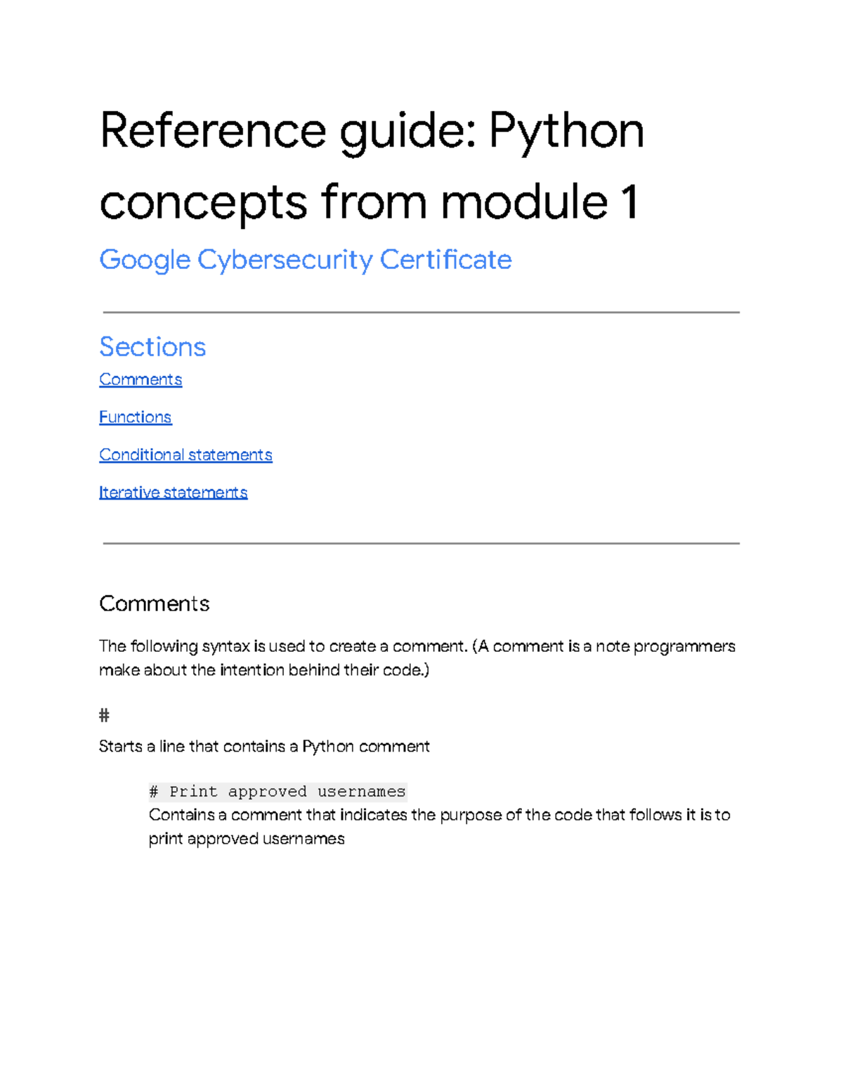 Python concepts from module 1 - Reference guide: Python concepts from ...