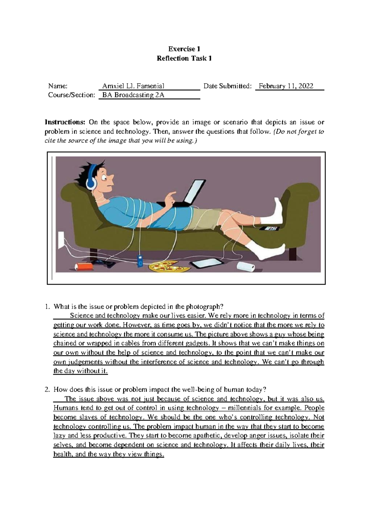 Exercise 1 - Science, Technology, and the Society - Exercise 1 ...