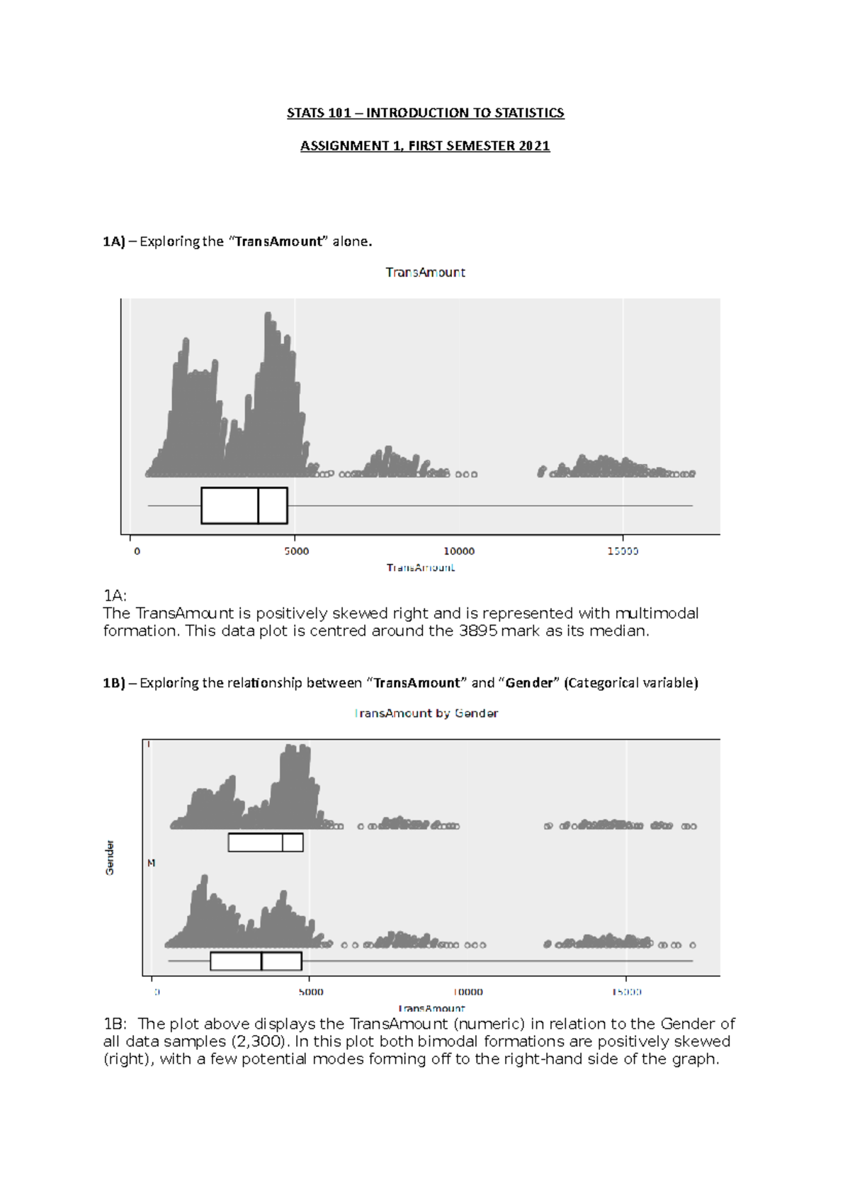 STATS101: Assignment 1 - STATS 101 – INTRODUCTION TO STATISTICS ...