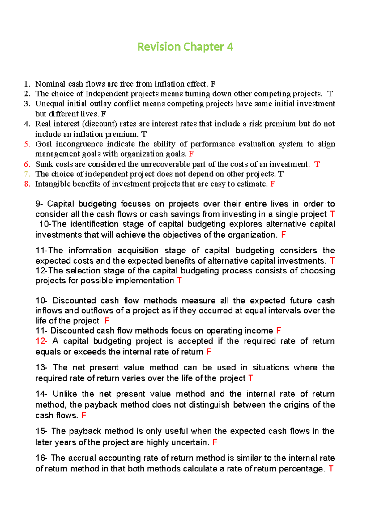 Revision Chapter 4: Key Concepts in Capital Budgeting (FS) - Studocu
