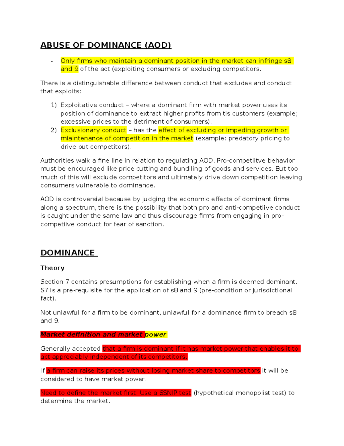 Abuse of Dominance (AOD) Legal Framework and Case Studies Notes - Studocu