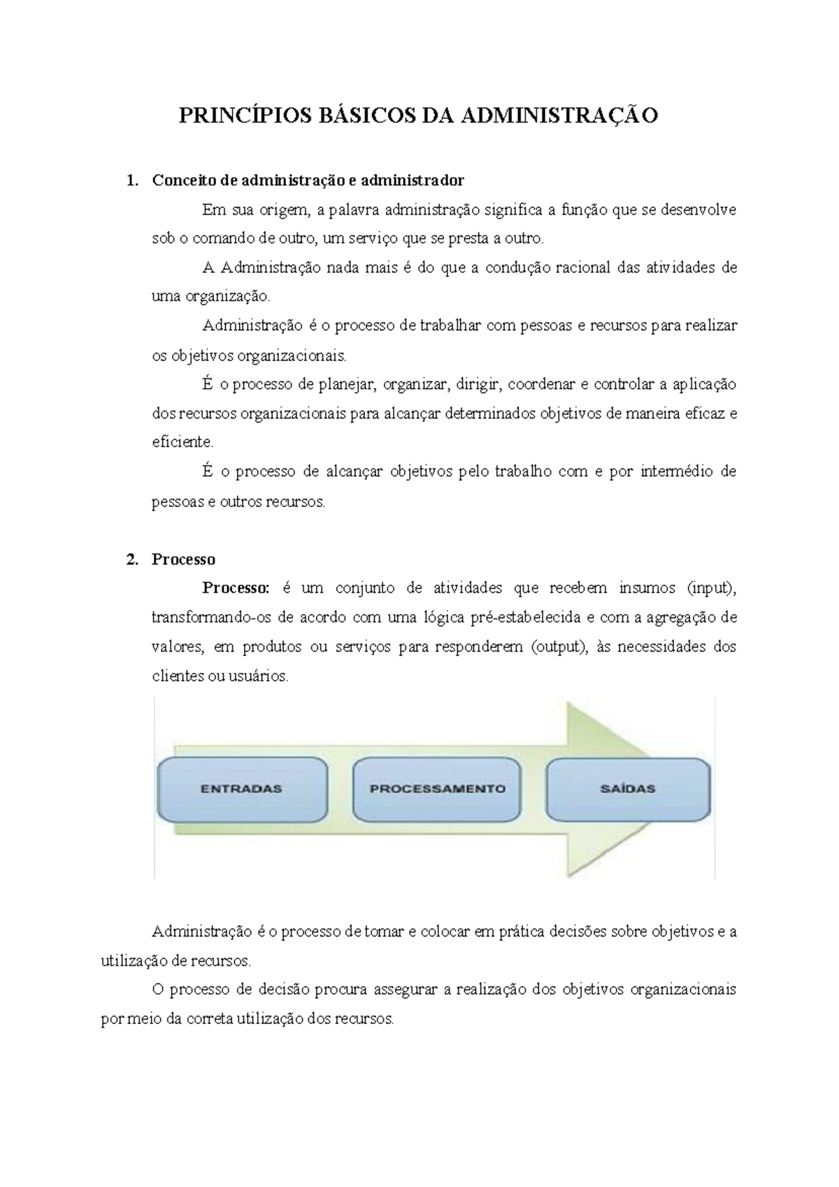 PRINCÍPIOS BÁSICOS DA ADMINISTRAÇÃO - Conceito de administração e ...