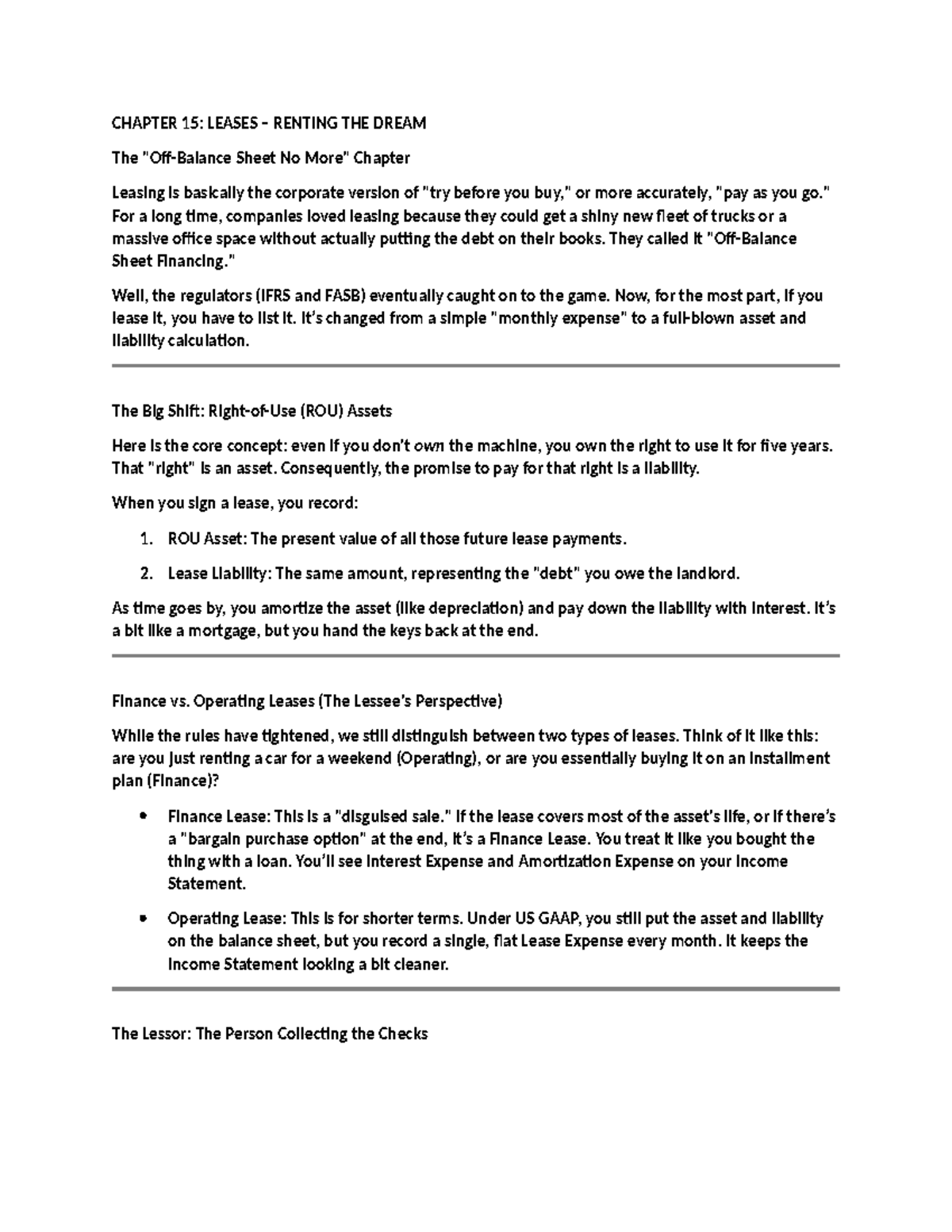 CHAPTER 15: LEASES - UNDERSTANDING ASSET & LIABILITY IMPACT - Studocu