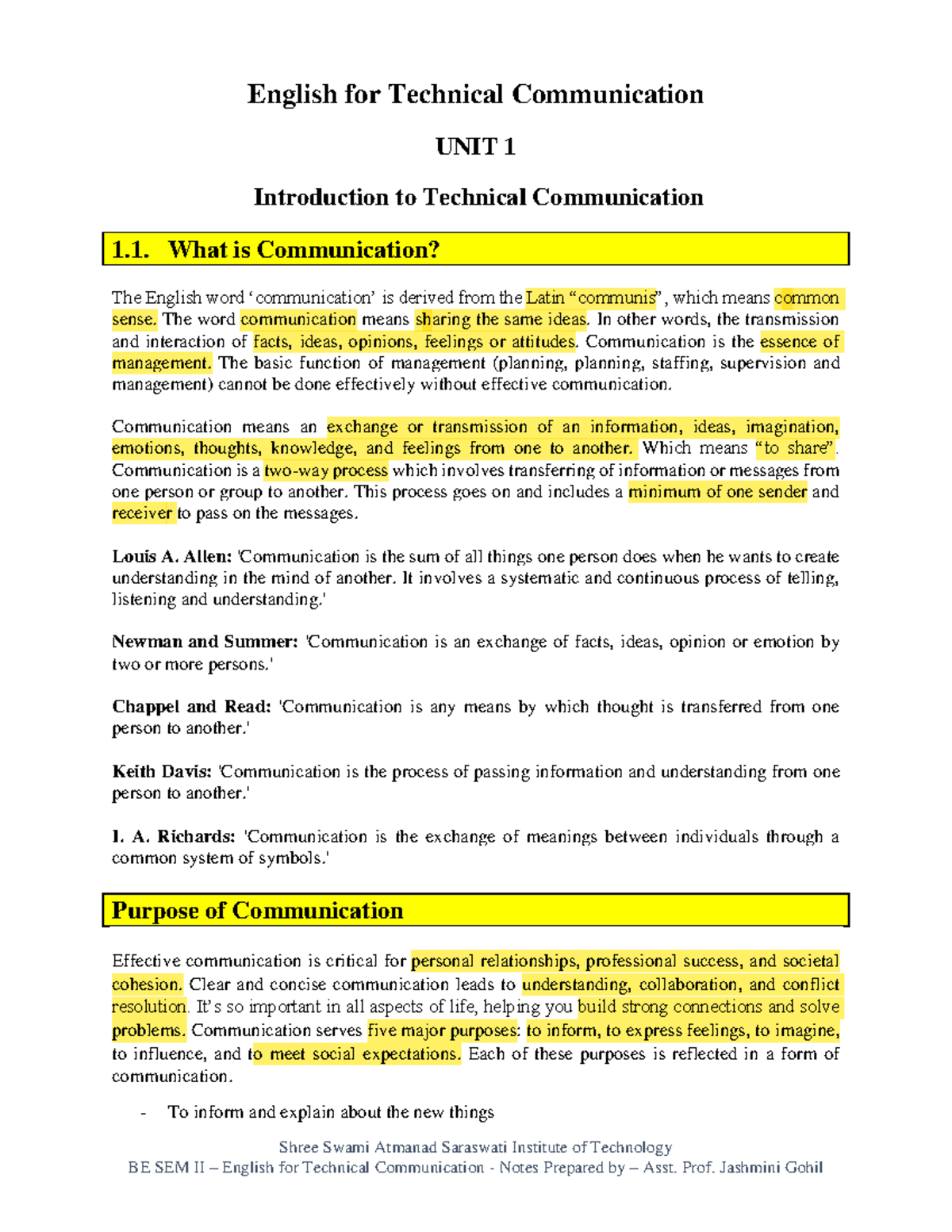 UNIT 1 - BE SEM II - ETC - Introduction to Technical Communication ...
