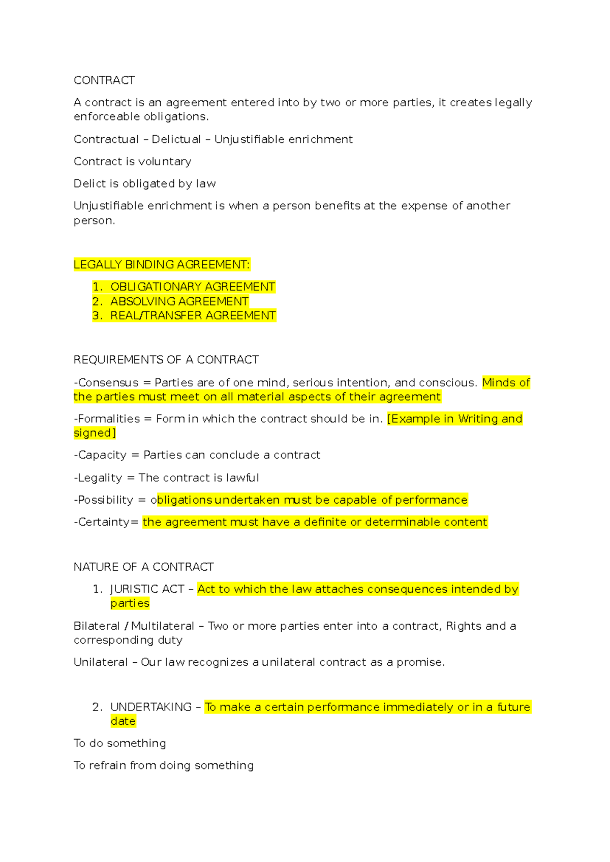 Contract Revision 1st assessment - CONTRACT A contract is an agreement ...
